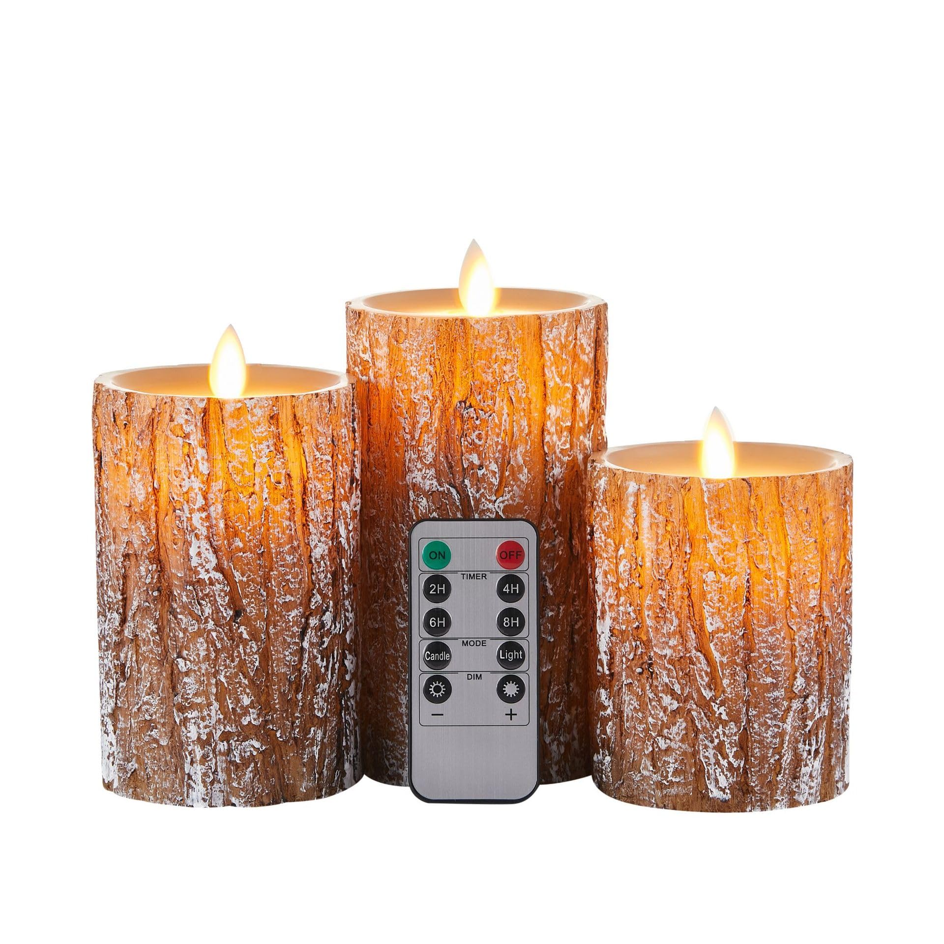 himmel Battery Candles, Pine Tree Flameless Led Candles with Remote and Timer, Battery Operated Flickering LED Candle, 3 Pack Realistic LED Fake Candles o 3" H 4" 5" 6"