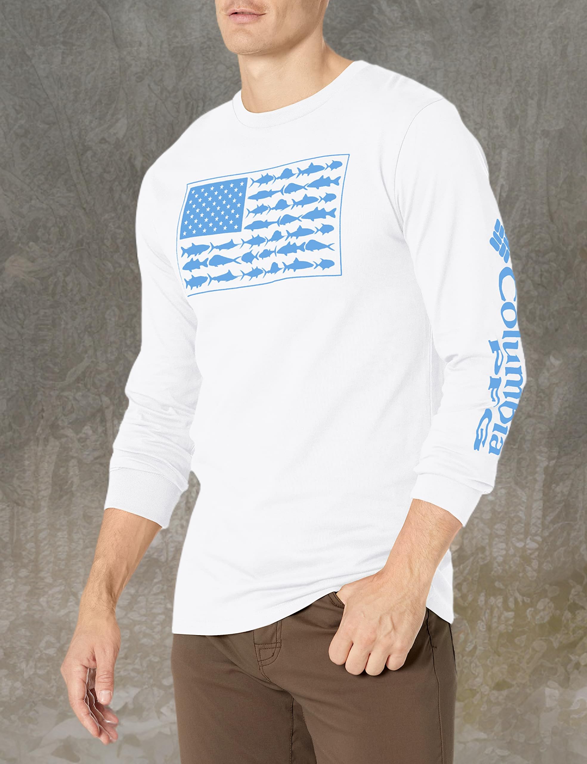 Columbia Langarm-T-Shirt für Herren, Outdoor, Angeln, Camping, Wandern, Weiß mit Sturm, L – Ansicht 3