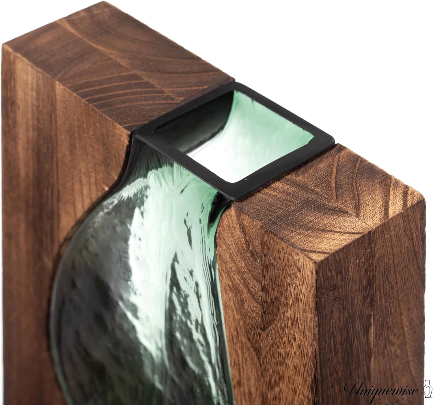 10-Inch Wood and Glass Inlay Vase - Merging The Natural Warmth and Texture of Wood with The Elegance and Color of Glass, Perfect for Enhancing Home Decor, Office Desk, Kitchen Table or Living Room