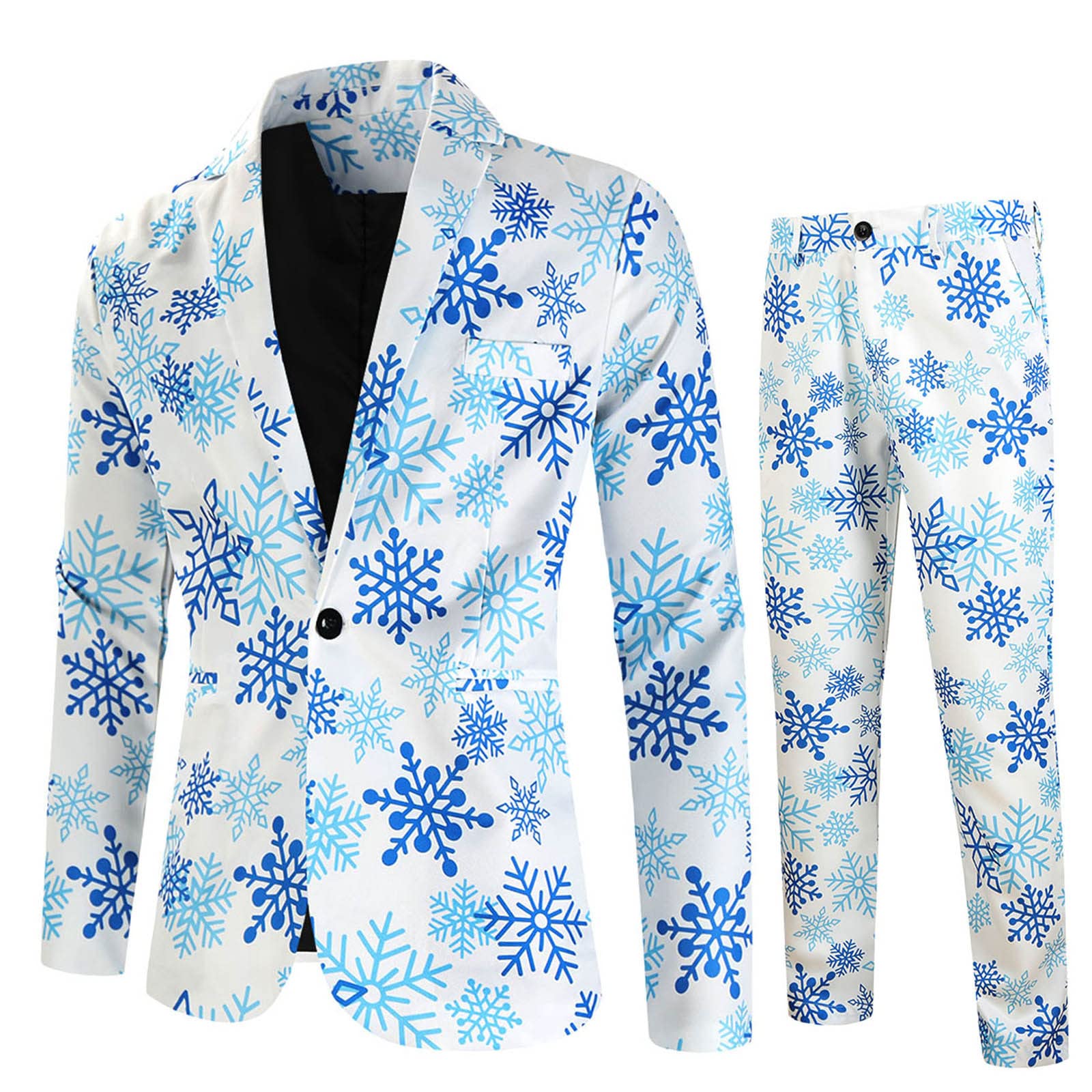 Anzug Herren 2 Teilig Regular Fit Weihnachtsanzug Party Anzug Mode Weihnachtsanzug Bedruckter Anzug Freizeitanzug Party Suits Weihnachtsdruck Anzugjacke + Anzughose für Festlich Party