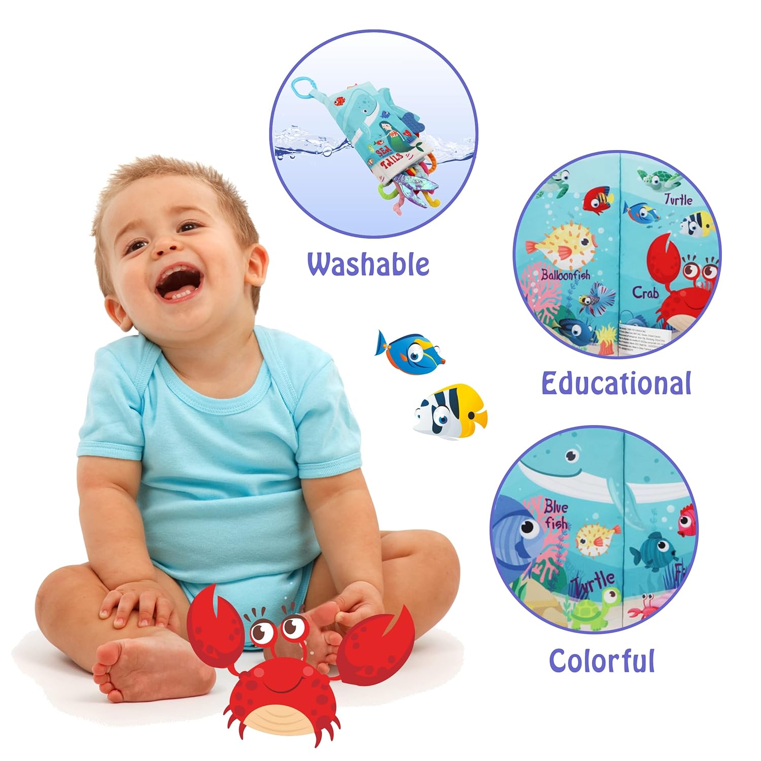 Fish Baby Books 0-6 Months,Crinkle Cloth Books for Babies,Touch and Feel Baby Book Toys Infant 0-3-6-12-18 Months, Toddlers,Interactive Infant Sensory Toys,Shower Baby Gifts Christmas for Boys Girls - Image 8