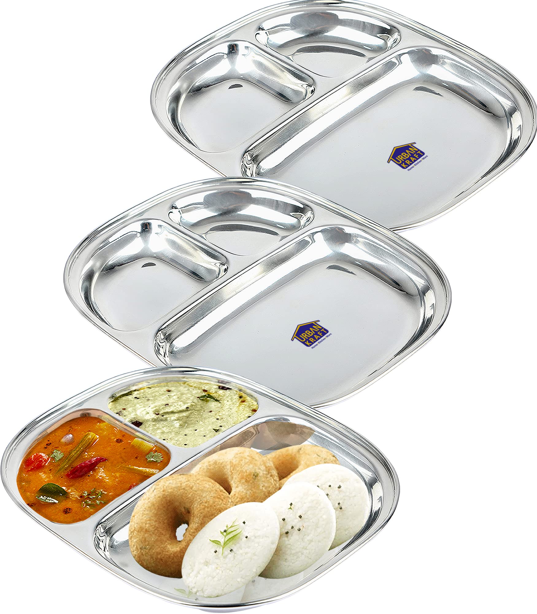 URBAN KRAFT 3In1 Stainless Steel Plates with Compartments/Small Tiffin Plates Set of 3 / Idli Sambhar Plates/Partition Plates/Breakfast Plate/Steel Plates for Lunch/Dinner (Pack of 3) (B0B5XPB8GV) Amazon Price History, Amazon Price Tracker