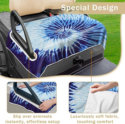 Miniatura 2 de YOKYHOM Fundas de asiento de carrito de golf de verano, toallamanta de asiento delantero de carrito de golf azul tie-dye para EZGOYamahaClub Car y