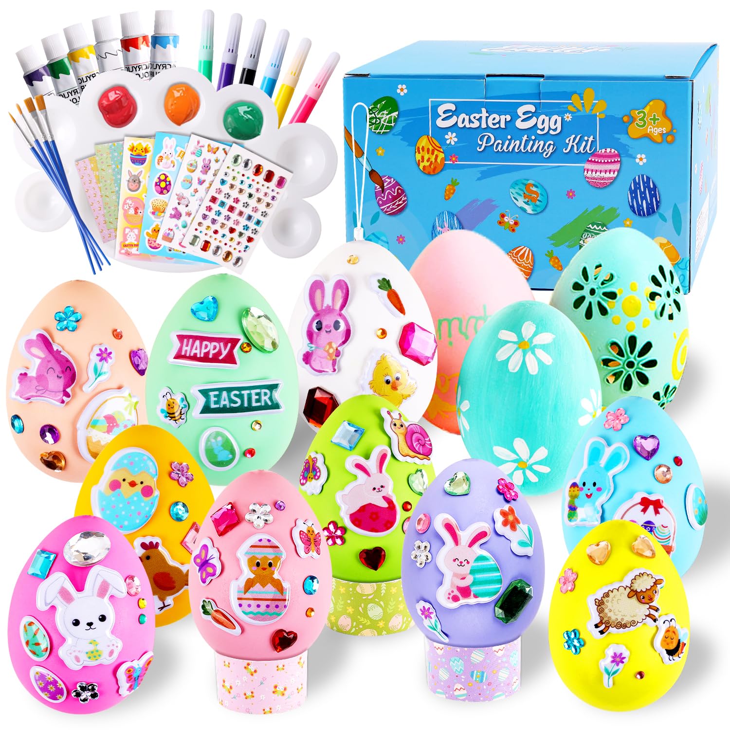 Easter Eggs Easter Basket Stuffers - 30Pcs Easter Egg Decorating Kit, Easter Gifts For Kids, Easter Eggs Painting Kit for Hunts Activity Easter Decoration With 4 Stickers, DIY Egg Dye Coloring Kit