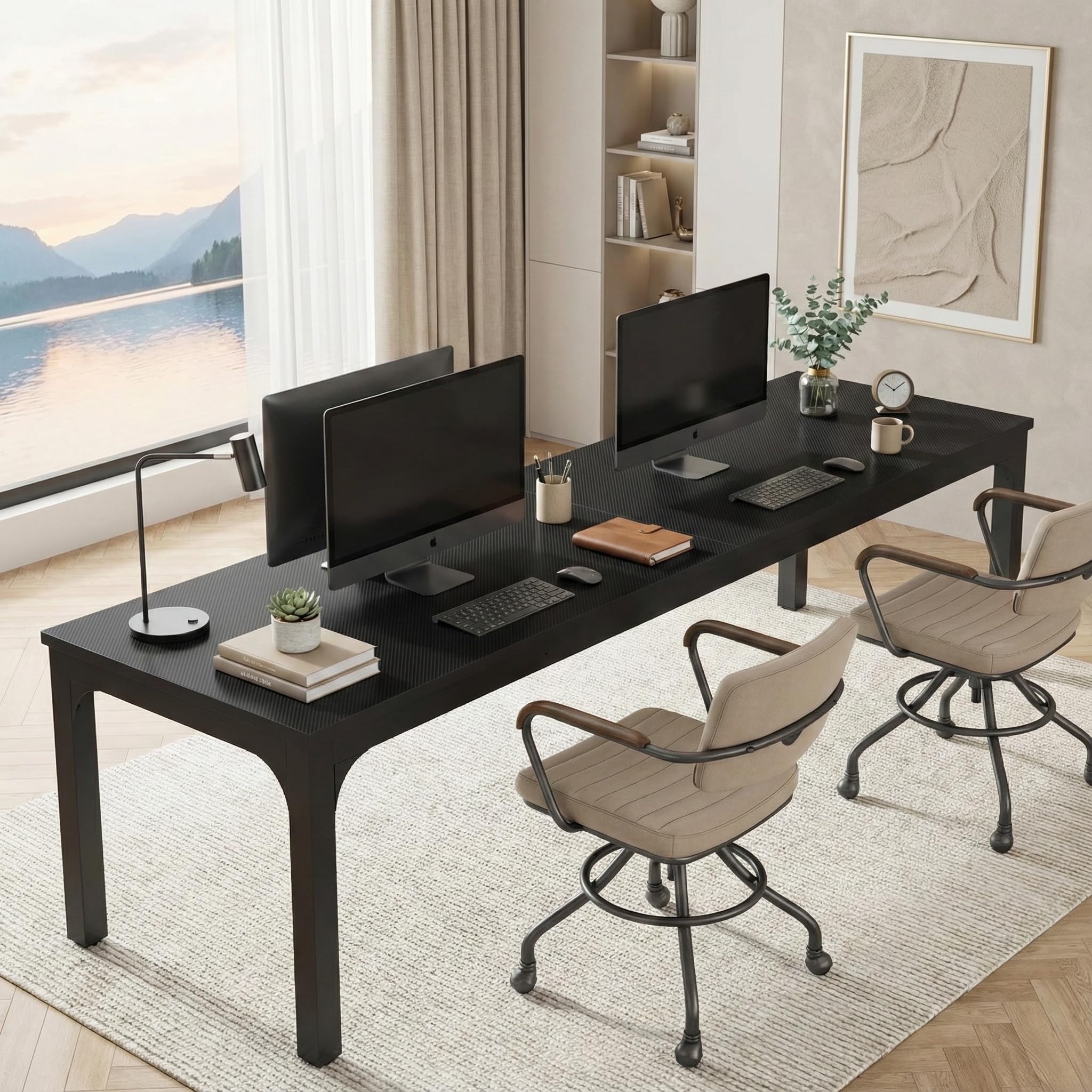 Lailang 200cm Scrivania Computer, Workstation, Scrivania Per Due Persone, Tavolo Legno, Scrivania Pc Gaming, 200 x 70 x 75 cm, Nero