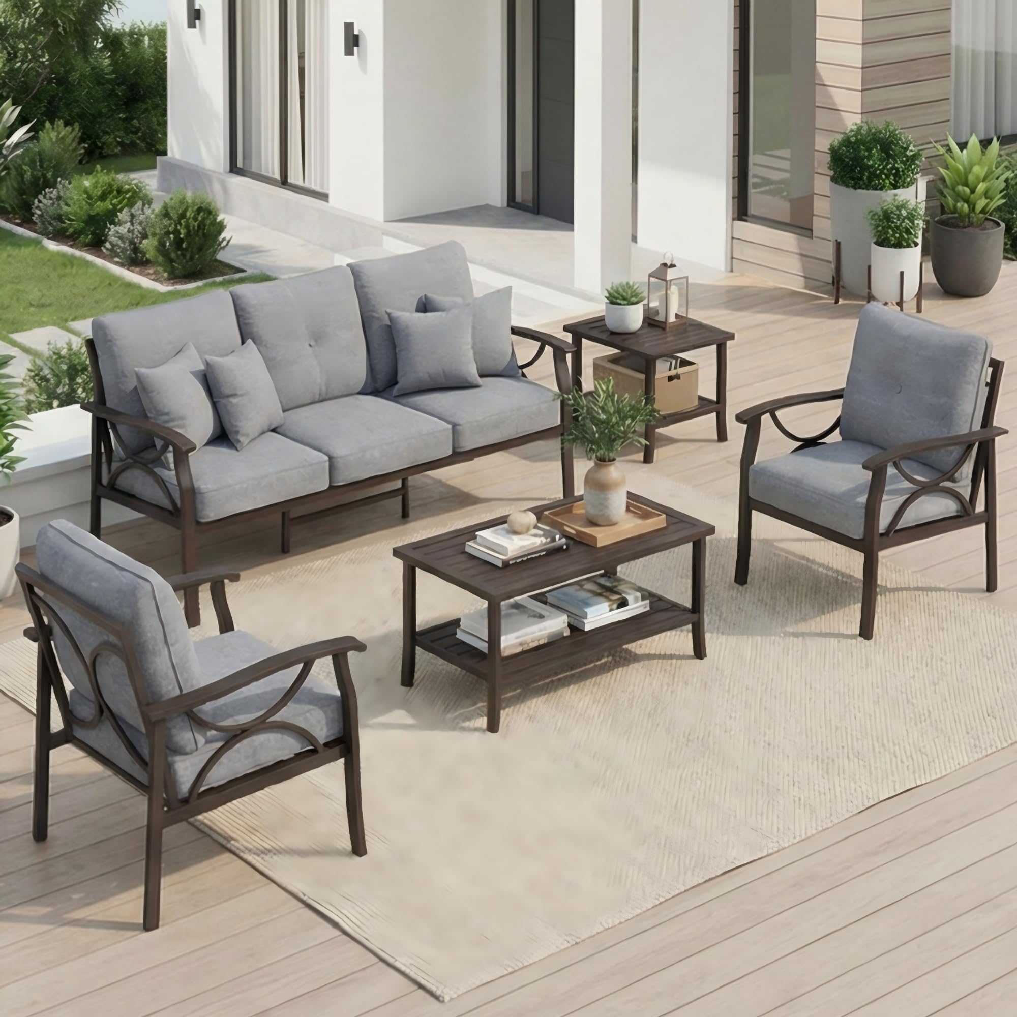 RoyalCraft 5-Pieces Outdoor Patio Furniture Set, Outdoor Metal Sectional Furniture with Cushions, Outdoor Conversation Seating Set with Coffee Table