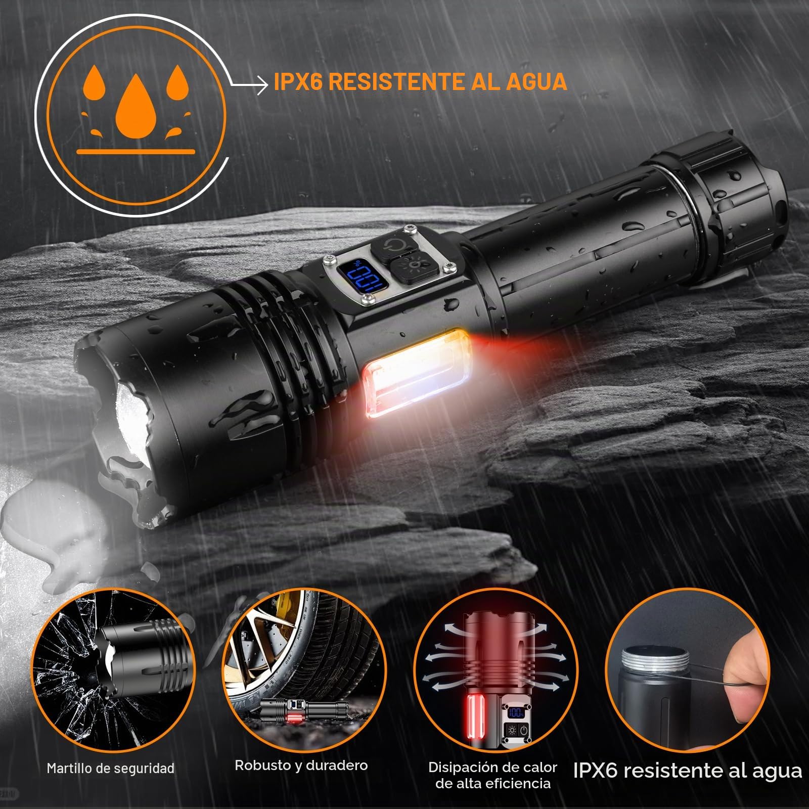 Relybo Linternas Led Alta Potencia, 1000000 Lúmenes Linterna Led Recargable, 2 Interruptores & 9 Modos & Luz Lateral Cob, Linterna Potente Tactica Militar, Linternas Potentes Para Emergencia Camping