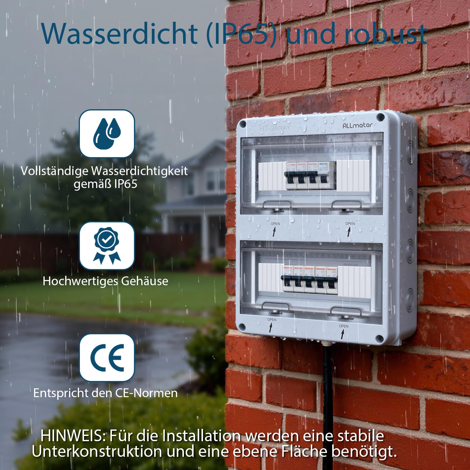 Verteilerkasten Aufputz 24 Module, IP65 Sicherungskasten Aufputz mit transparenter Abdeckung, ABS Verteilerkasten für Innen- und Außenbereich, Wasserdicht & Staubdicht