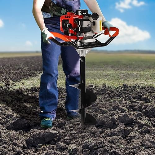 Miniatura 2 de OCASAMI Excavadora de agujeros de poste de taladro alimentada por gas 52CC 2 tiempos, taladro de tierra EPA con broca de 4", 6" y 8" y varilla de