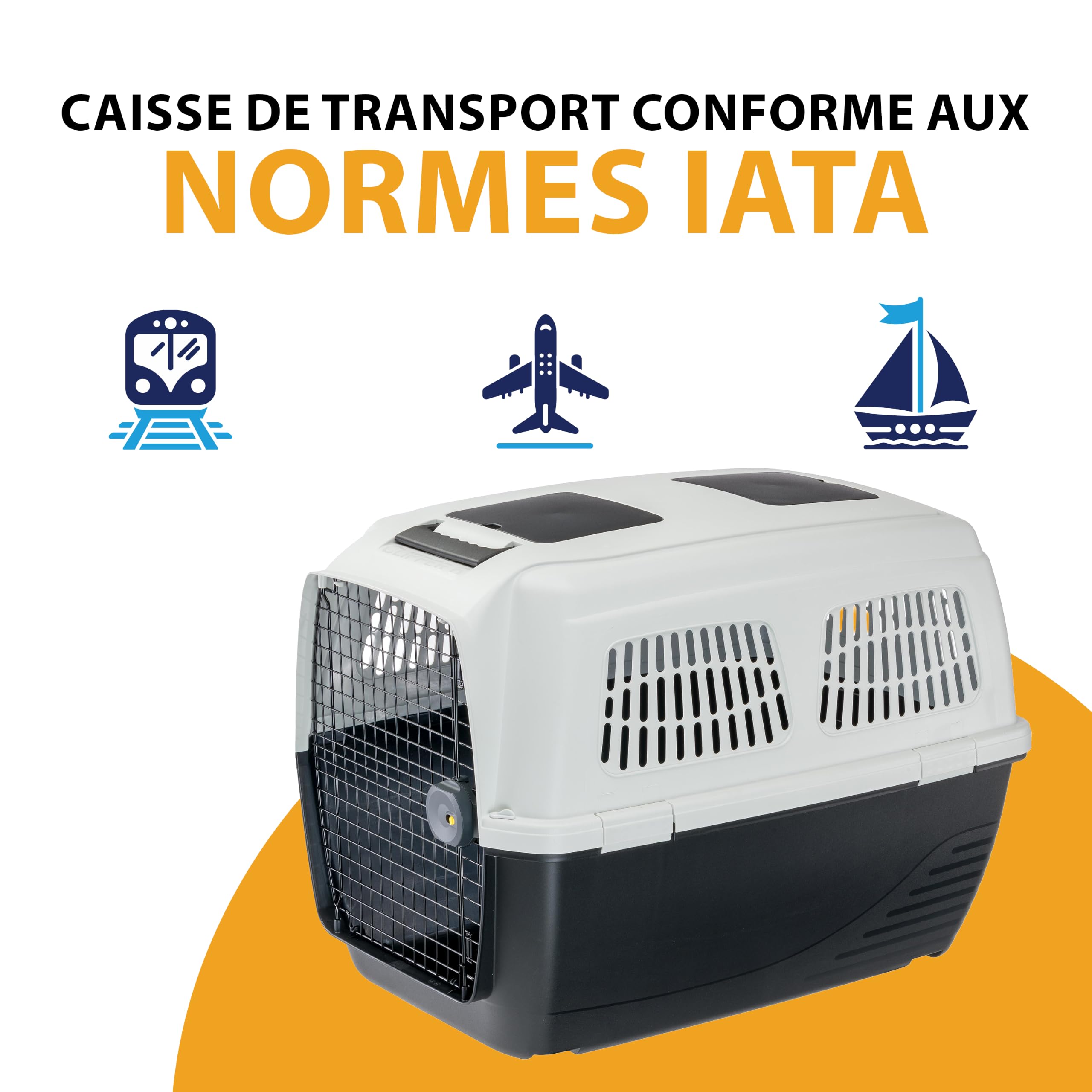 Ferplast Cage de Transport pour Chiens CLIPPER PLUS, IATA, Boite Panier Transport Grand Chien max 60 Kg, fermeture sécurisée, Compartiment pour accessoires, Poignée amovible, 105 x 75 x h 79 cm