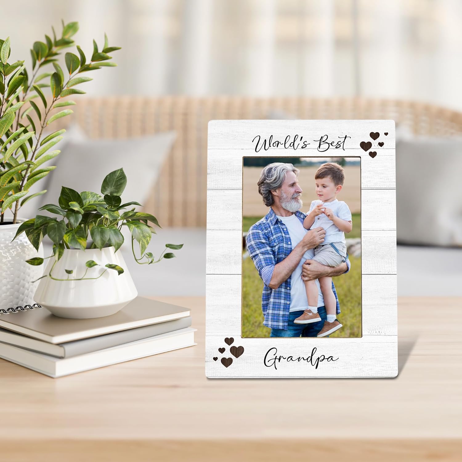 World's Best Grandpa Picture Frame, Father's Day Birthday Gifts for Grandpa Grandpa, Best Grandpa Photo Frame 4X6, Grandfather Gifts Wooden Photo Picture Frames for Desk Tabletop Decor - Image 4