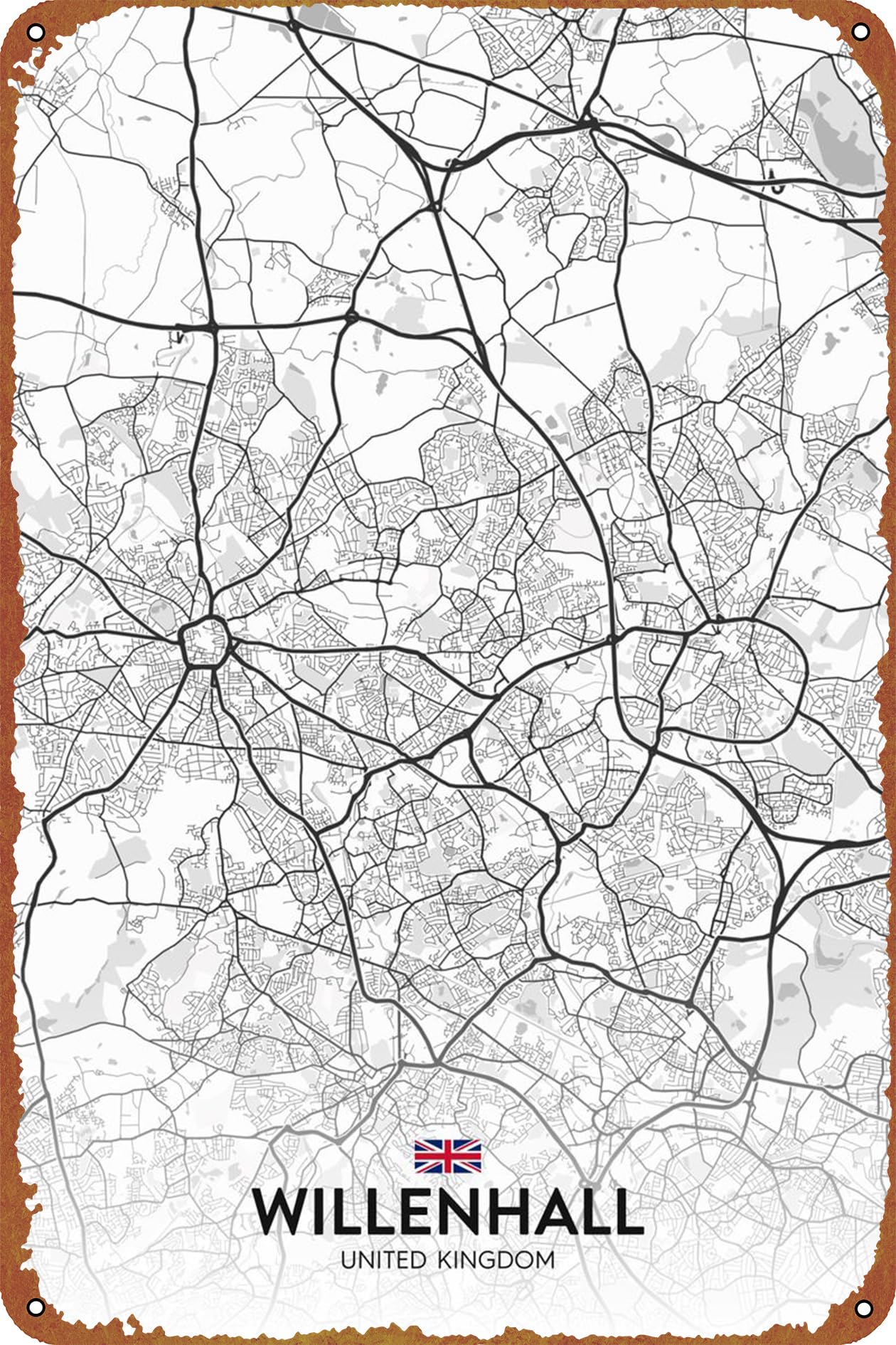 Willenhall UK Poster 8 x 12 Inches - Vintage Metal Tin Sign for Home Bar Pub Garage Decor Gifts