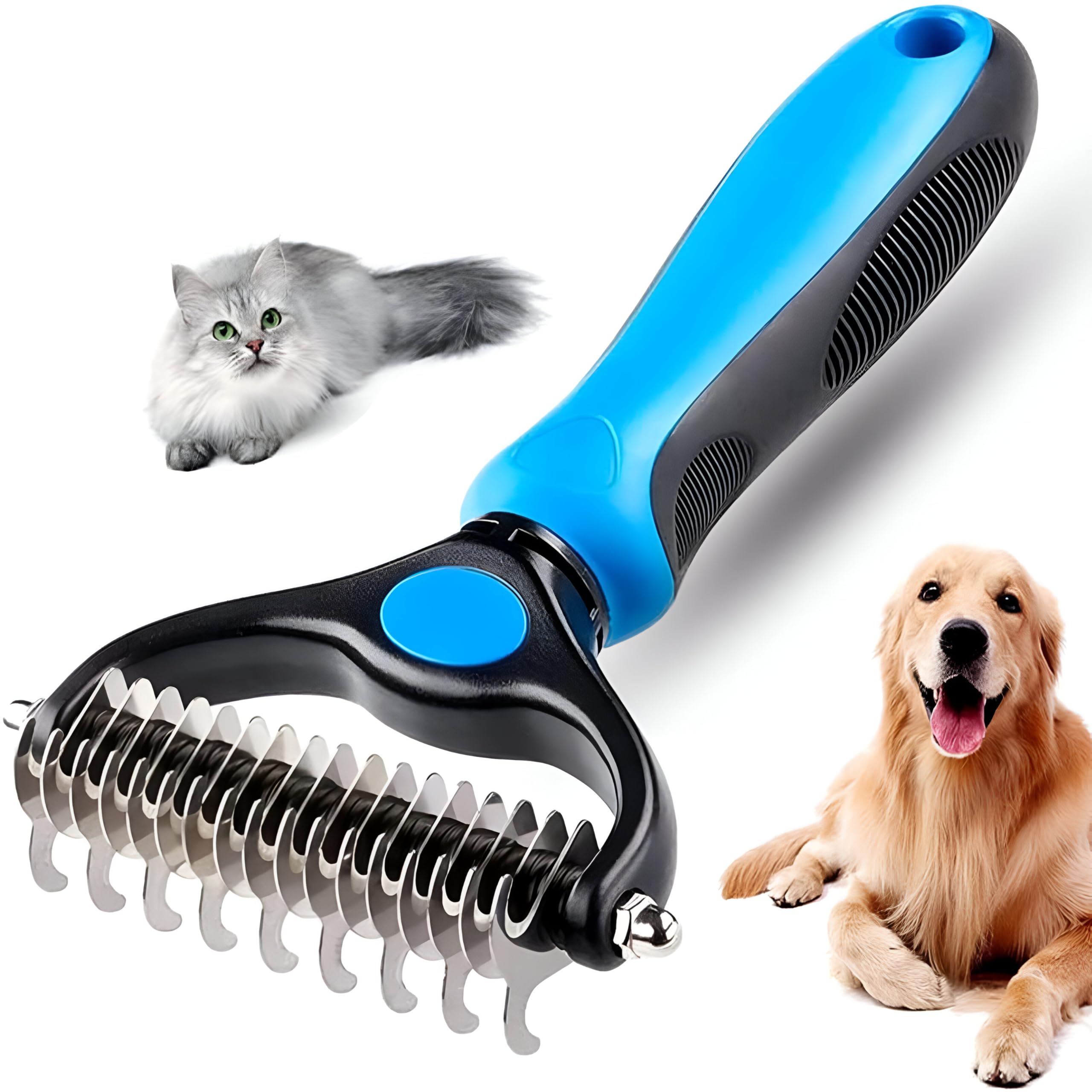 NTEK Double Sided Shedding and Dematting Undercoat Rake Comb for Dogs and Cats | Pet Deshedding Tool for Removing Loose Undercoat | Rake Comb Dematting Tool | Mats – Dual Sided Dog Combs (BLUE)