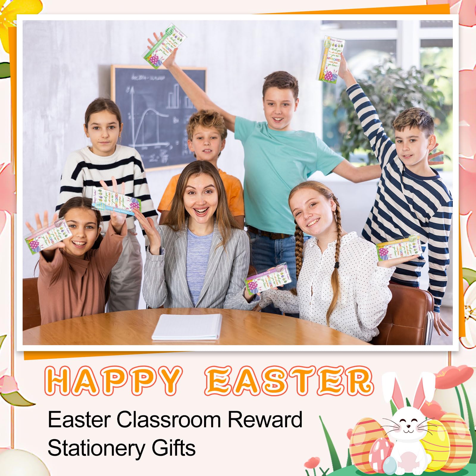 Gersoniel 50 Sets Easter Gifts Bulk Easter Appreciation Gifts for Coworker Happy Ballpoint Pen Thank You Greeting Cards and Ties for Office(Easter Eggs)