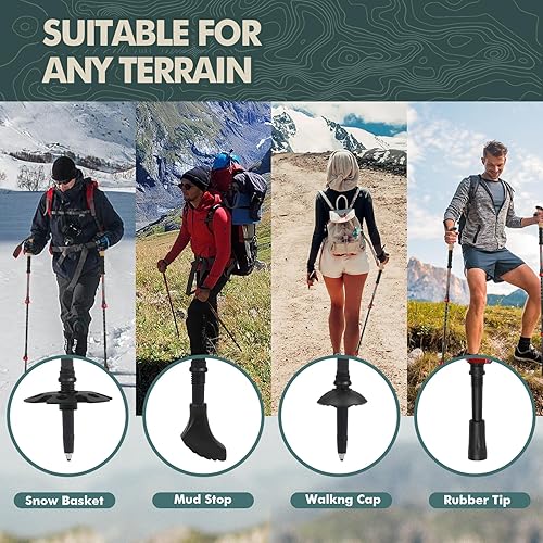 Miniatura 7 de KINGGEAR Bastones de senderismo de fibra de carbono  Cerraduras telescópicas plegables con mango de corcho natural y bastones de senderismo con