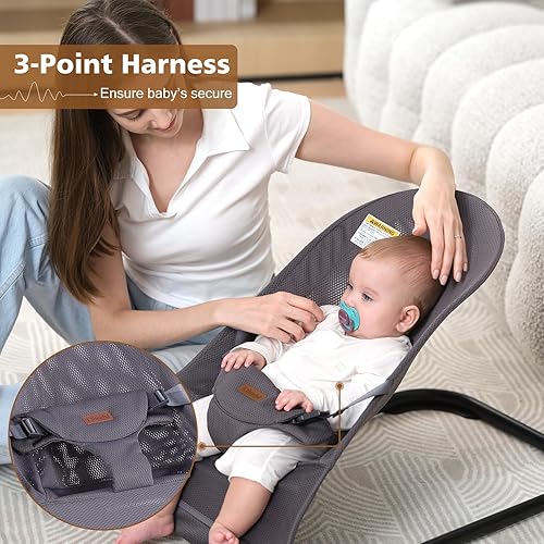 Miniatura 3 de Bouncer para bebé, asiento de gorila portátil para bebés con arnés de seguridad de 3 puntos, asiento hinchable ergonómico, gorila para recién