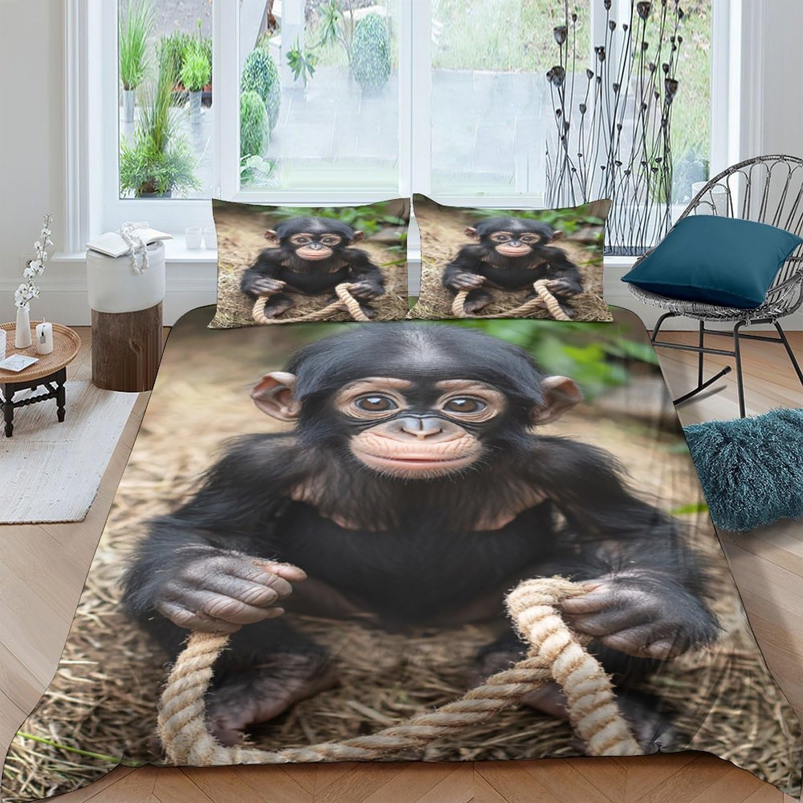 Ctjqhvkz Style-6 3D Printed Baby Chimpanzee Fitted Sheet Microfiber Soft Animal Rope Pattern Bed Cover For Bedroom Guestroom Easy Care Single（135X200cm）