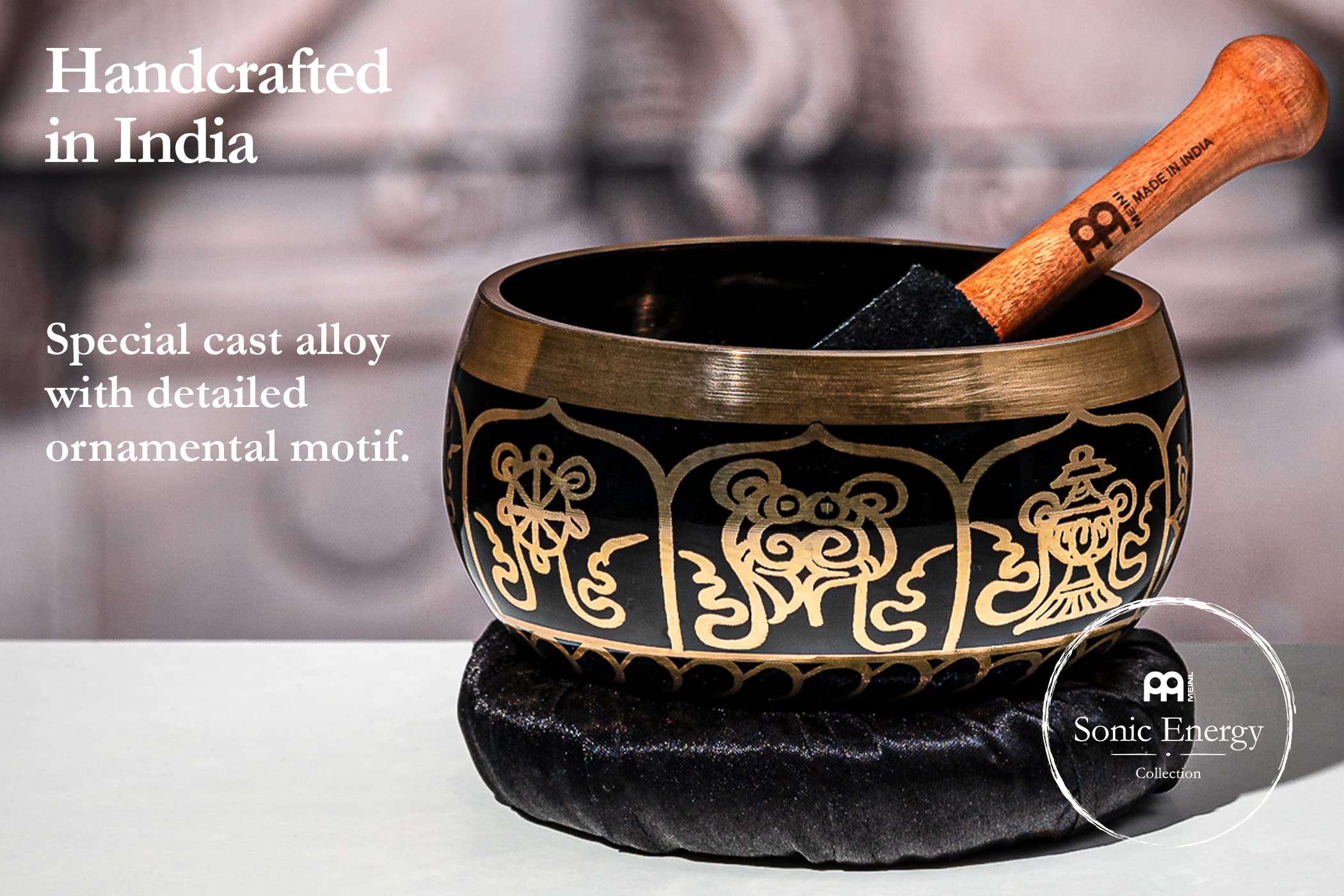 MEINL Singing Bowl - ORNAMENTAL SERIES - 10.5cm / 4,13" - 400g / 14.11 oz (SB-OR-400-BK), Ornamental Black, 400 g - Image 2