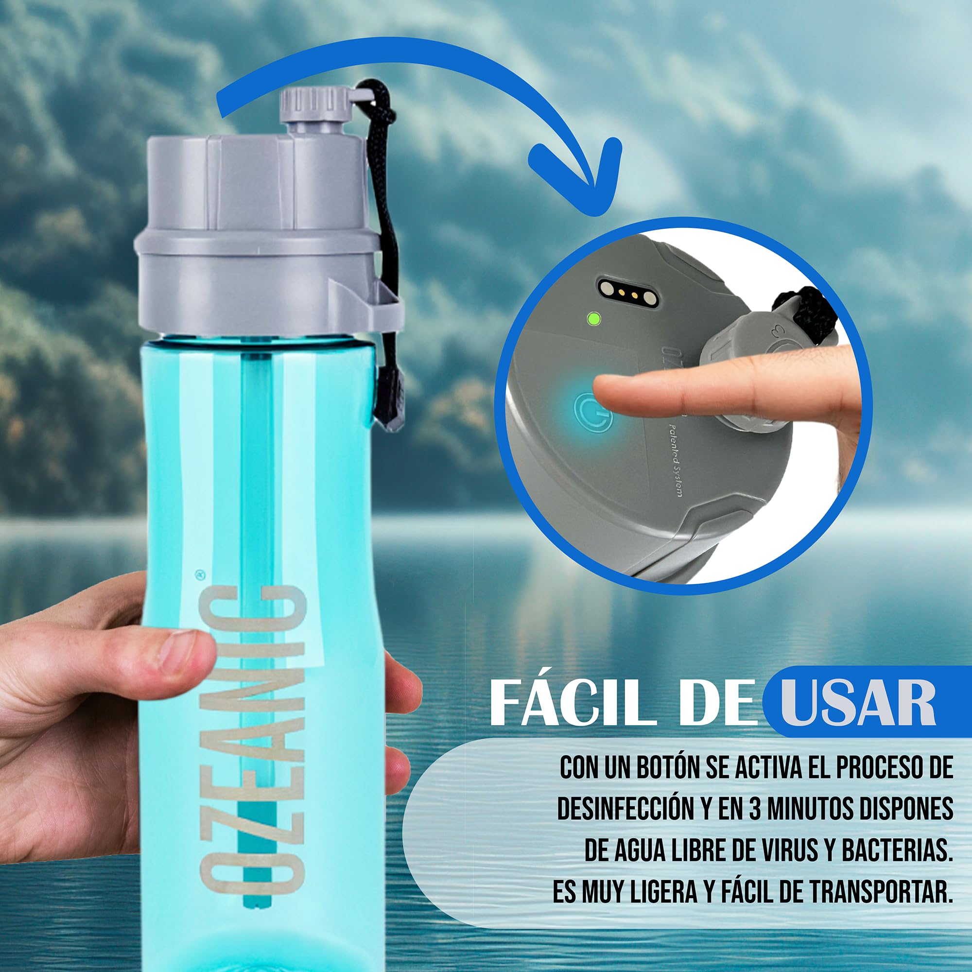 Bouteille purificatrice d'eau Haute capacité pour Boire de l'eau Propre à Tout Moment et en Tout Lieu