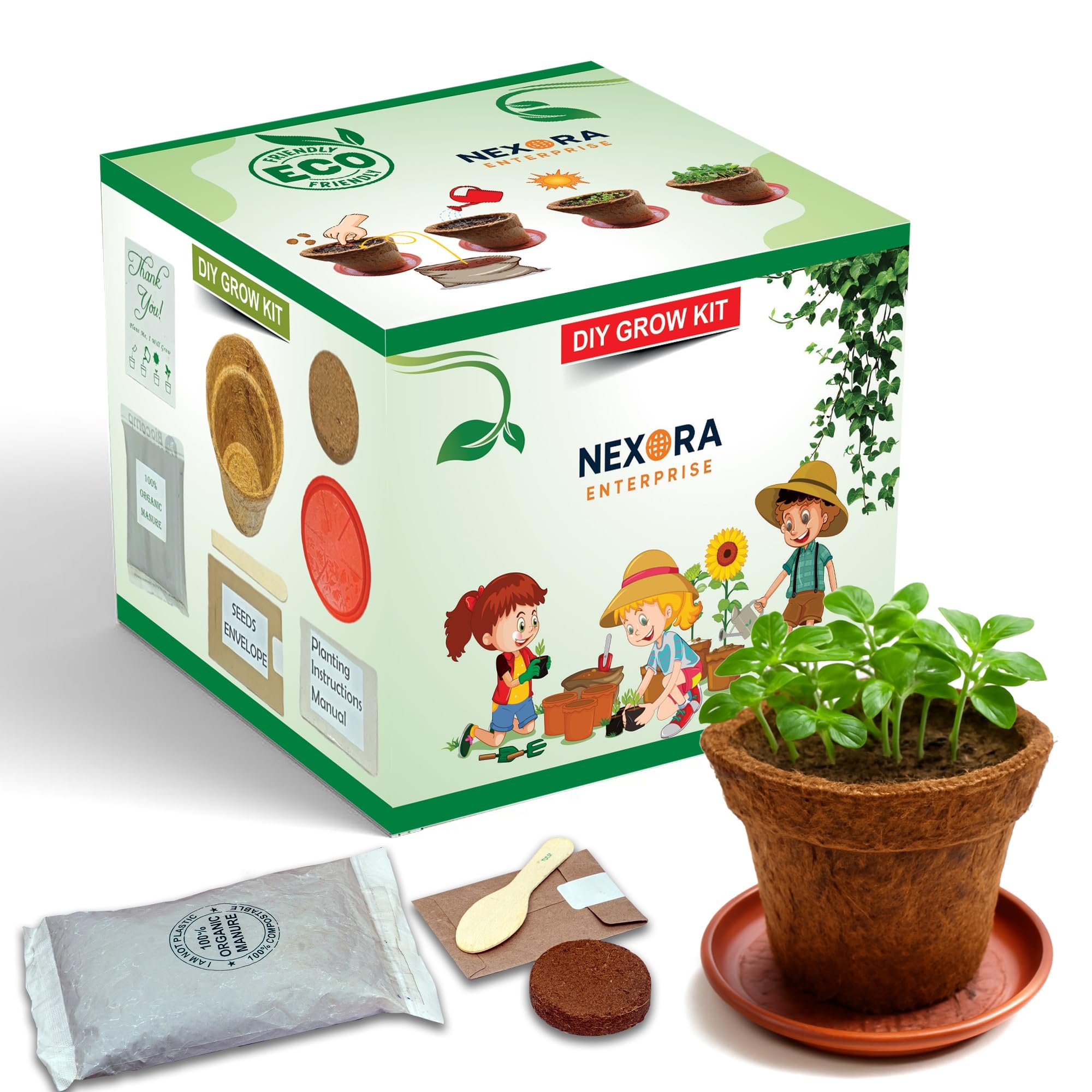 Nexora DIY Grow Kit for Kids & Adults | Complete Gardening Set | Includes Biodegradable Pot, Soil, Seeds, Tools & Instructions (TULSI)