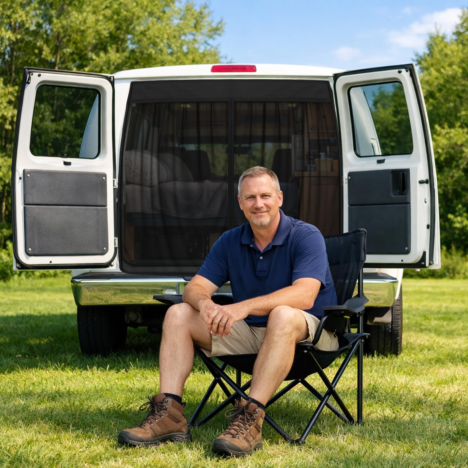 ZWPARTS Moustiquaire Magnétique Personnalisée pour 2018-2025 Citroën Berlingo pour Porte Arrière, Moustiquaire Van pour Porte Arrière, Moustiquaire avec Fermeture éclair sur Porte Centrale