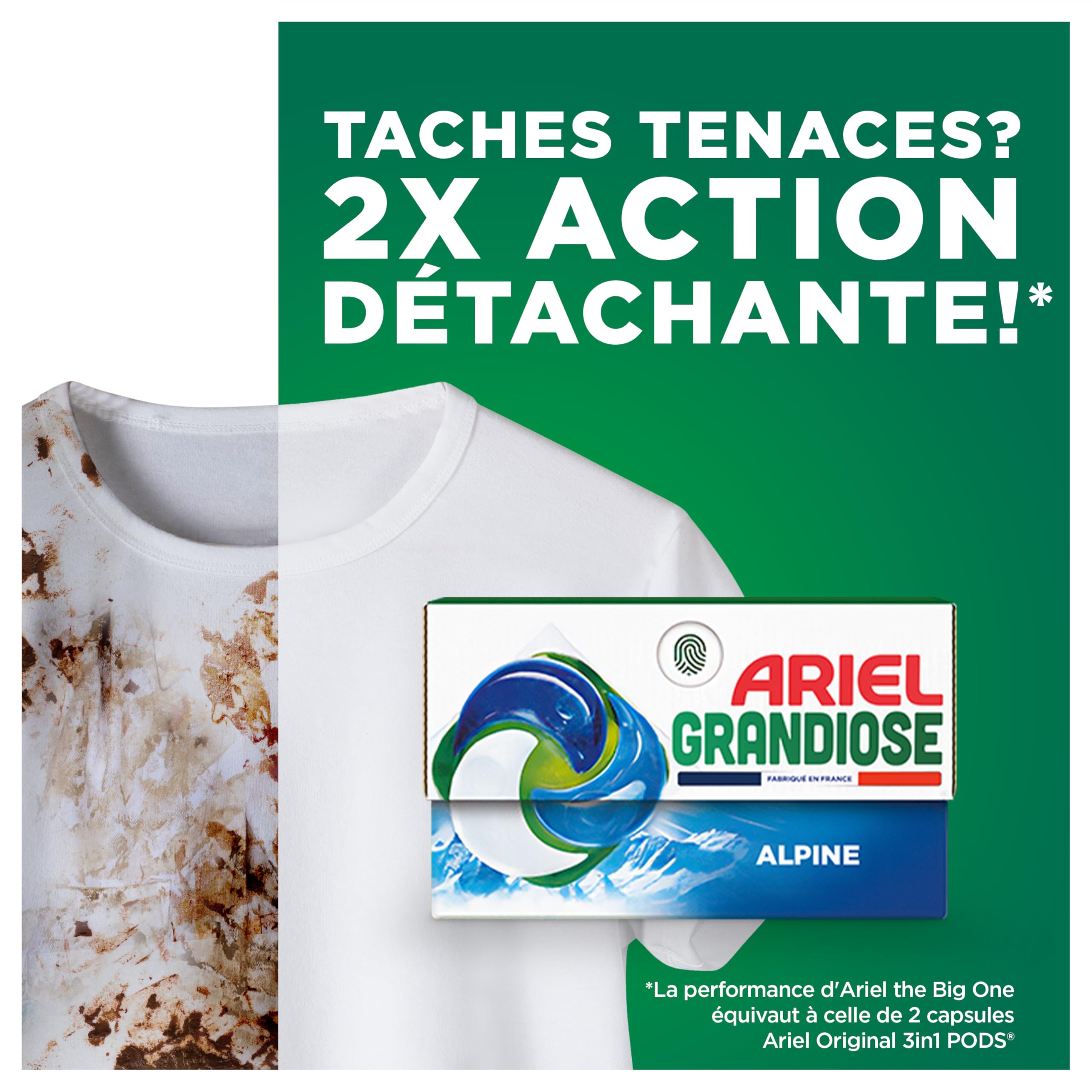 Ariel PODS Grandiose Lessive en capsule Fraîcheur Alpine x60 | 60 lavages (4x15). Idéal Pour Les Lessives Mixtes. Dissolution Rapide Même à Froid. Fabriqué en France