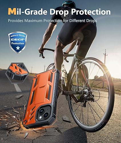 Miniatura 3 de FNTCASE Funda para iPhone 15 protección completa a prueba de golpes de grado militar con función atril, doble capa con textura mate a prueba de