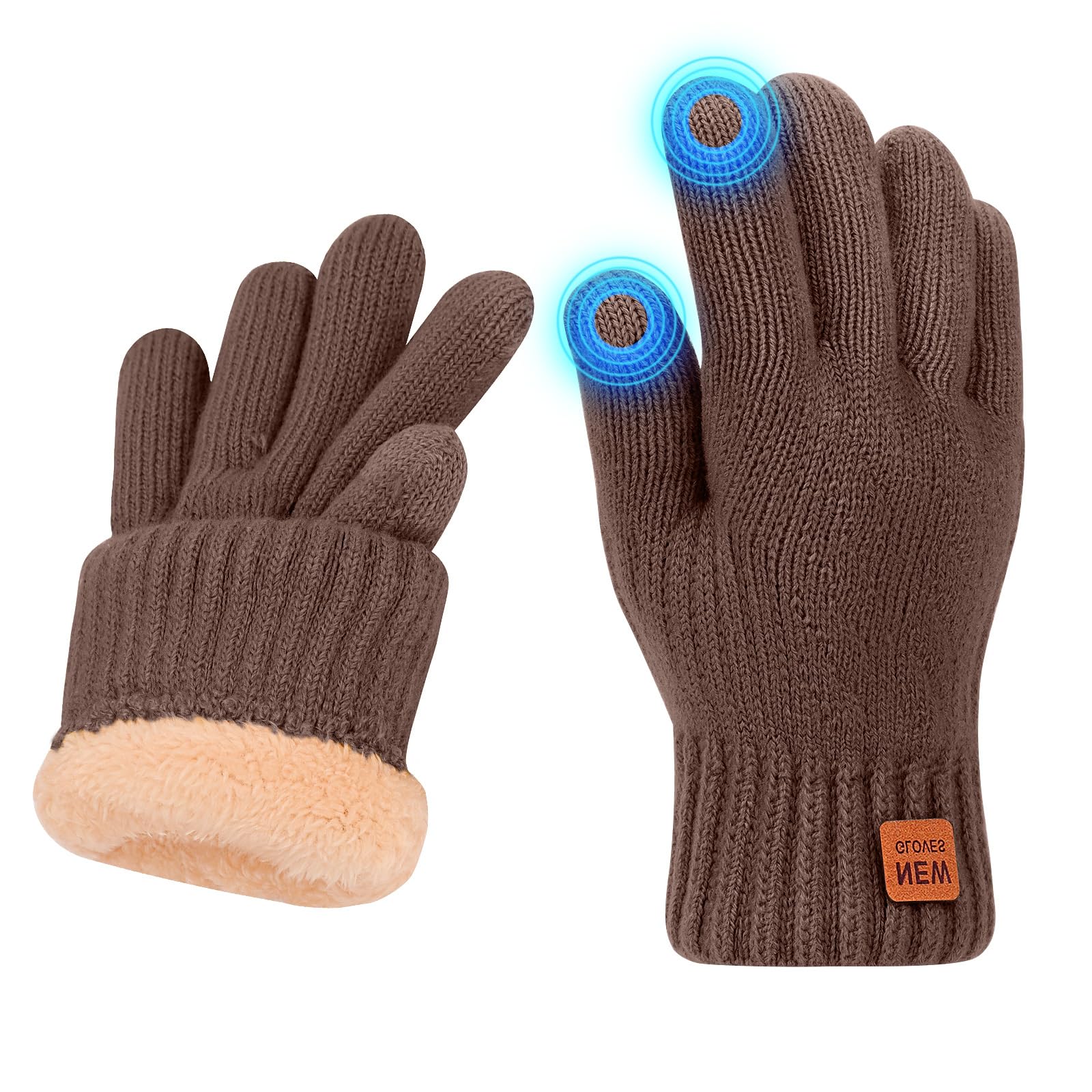 Risipu Women's Khaki Winter Gloves For Men Thermal Touch Screen Gloves With Fleece Lining Soft Warm Knit Glove For Running Ski (Khaki)