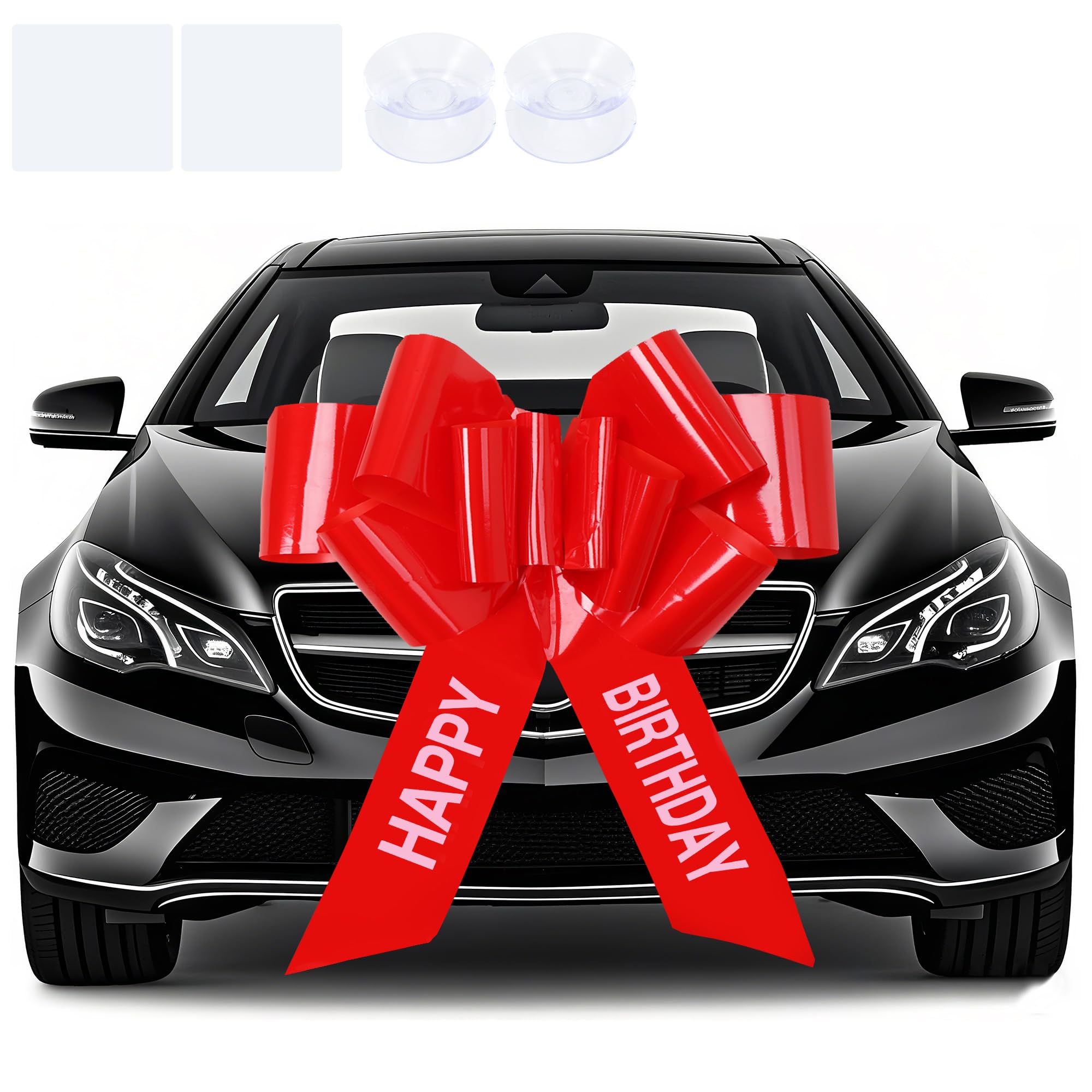30 inch Happy Birthday Car Bow, Car Bows Big Car Bow, Big Red Car Bow, Big Bow for Car, Giant Red Bow for New Car with 2 Double-sided Tape and 2