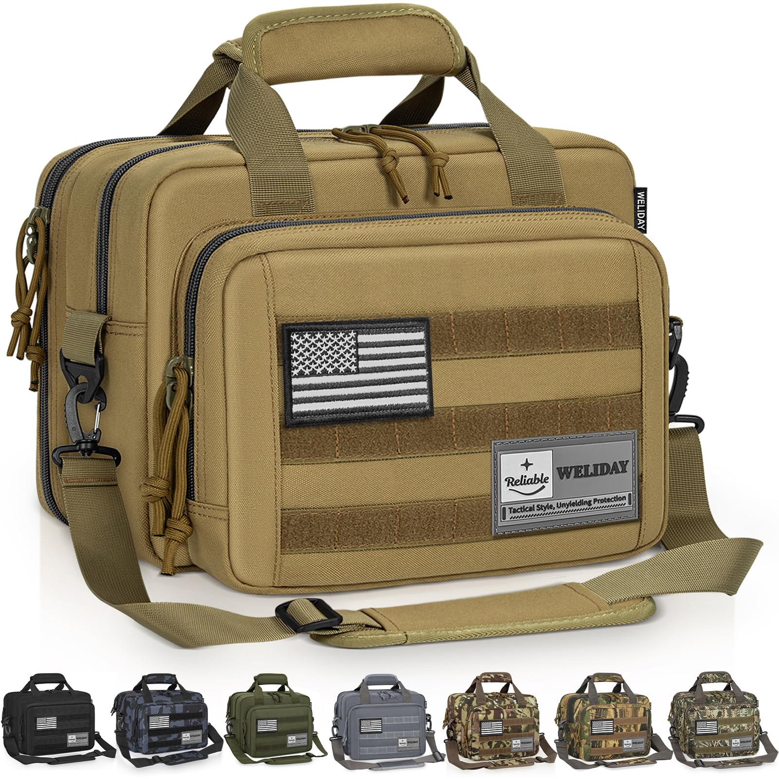 Tactical Gun Range Bag, Pistol Carrying Bag for 2 Handguns and Ammo, Firearm Shooting Case with 6 Magazine Slots and Lockable Zipper for Shooting Range &amp; Outdoor Hunting