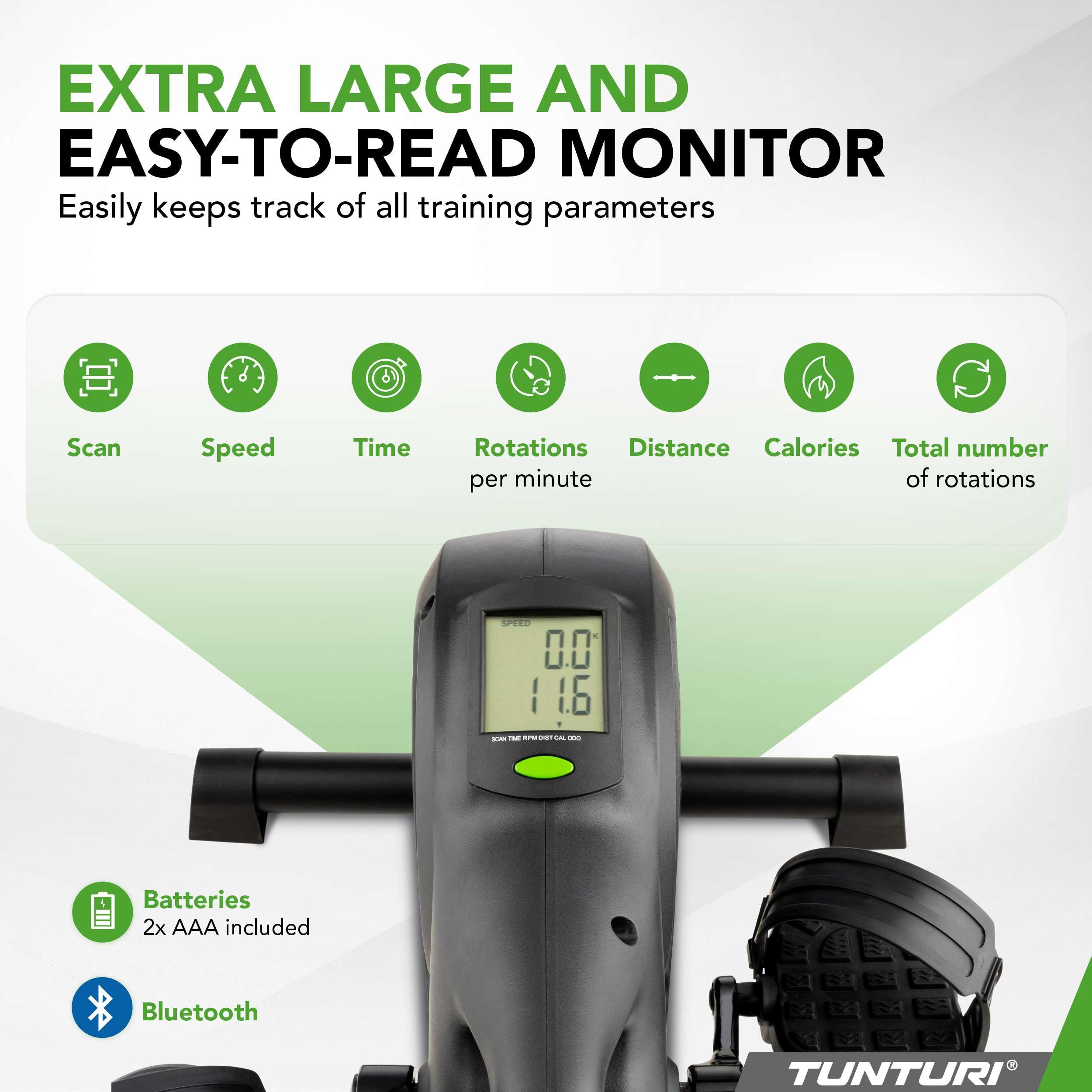 Tunturi Cardio Fit M40 Mini Bike Cyclette Cyclette - Cyclette per Anziani, Gamba per Casa, Resistenza Regolabile e Display LCD per Braccia e Gambe