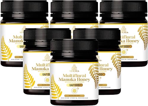 Miel de Manuka multifloral de Nueva Zelanda, (8.8 oz250 g) 1000 veces de potencia con UAF1000+ antioxidantes, apoyo inmunológico, piel más joven,