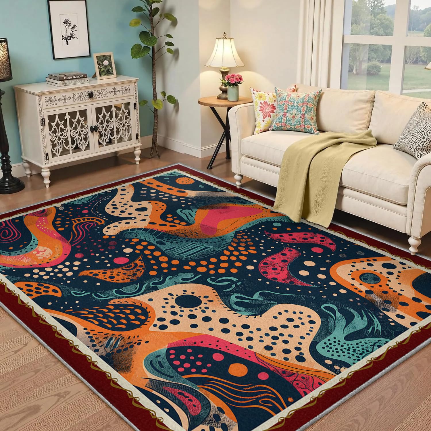 Tapis rétro pour salon 140x200cm abstrait géométrique et lavable