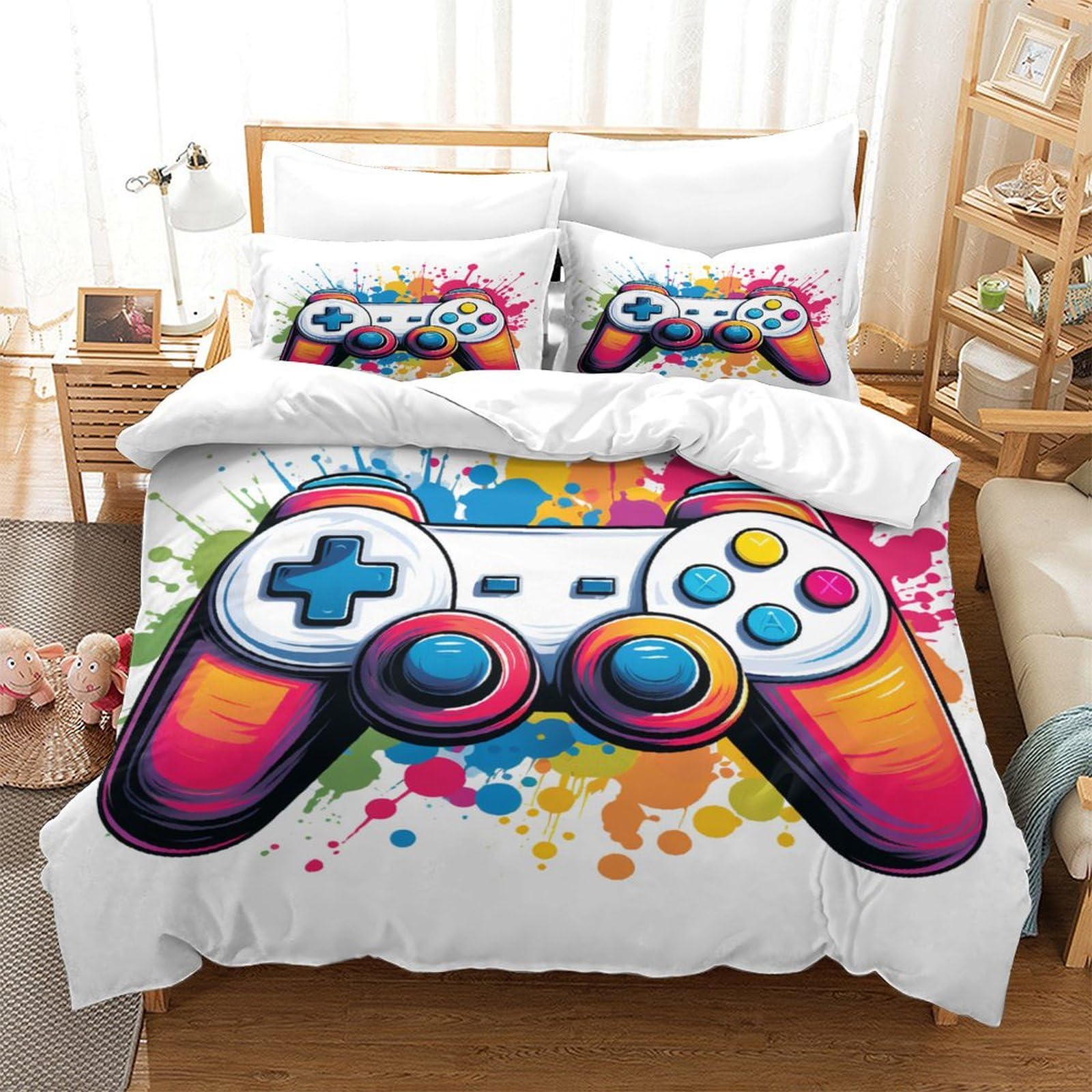 Ensemble de literie 3 pièces poignée de jeu 140x200 microfibre douce housse de couette single