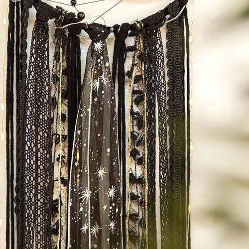 Miniatura 3 de Atrapasueños de luna creciente con ágata morada, bruja pagana tejida para colgar en la pared, atrapasueños con luz, decoración gótica wicca hippie