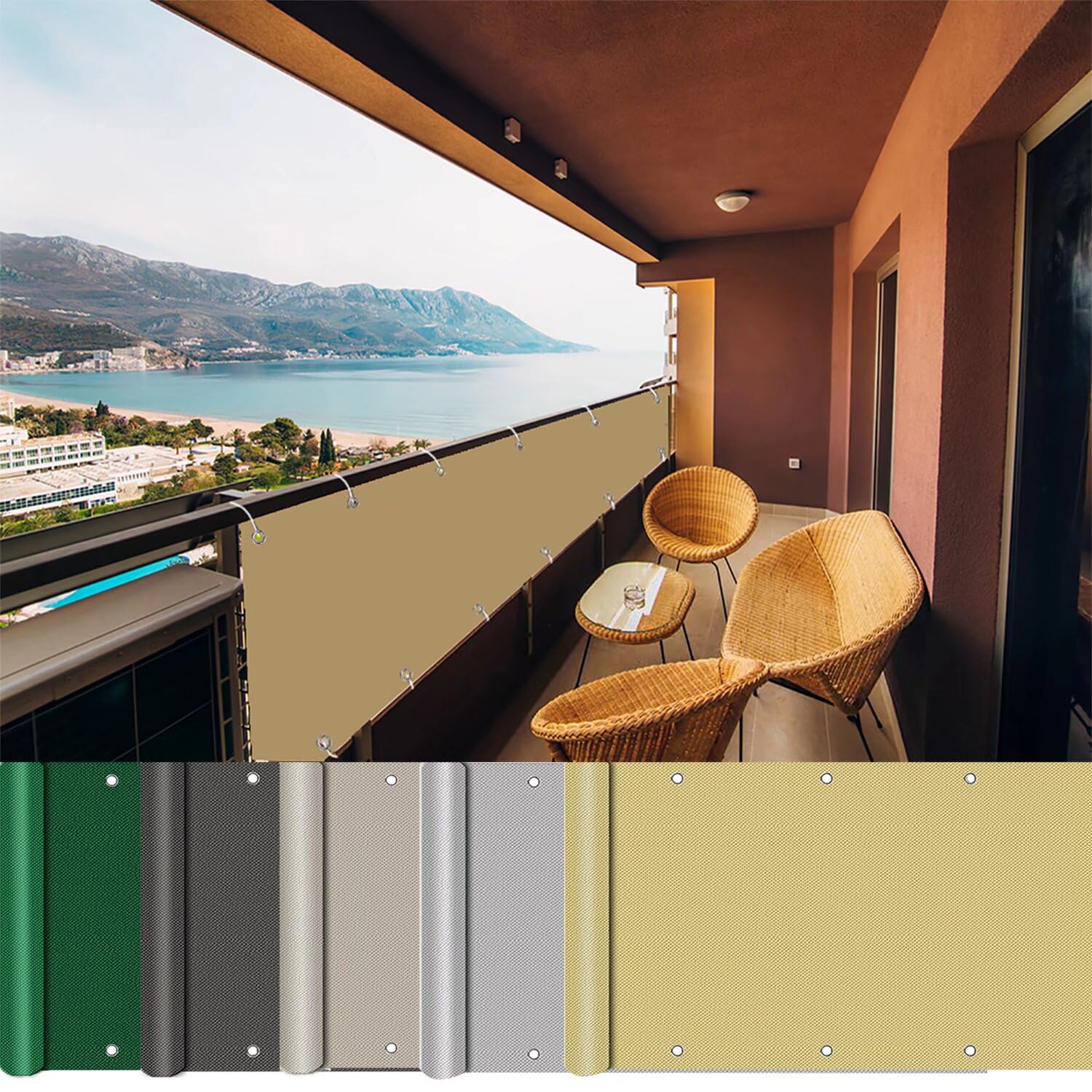 Balkon 300 x 550 cm – odporny na warunki atmosferyczne pokrowiec ogrodzeniowy na patio i ogród, łatwy do czyszczenia, z oczkami i sznurkiem, kremowy, rozwiązanie do ochrony prywatności na zewnątrz