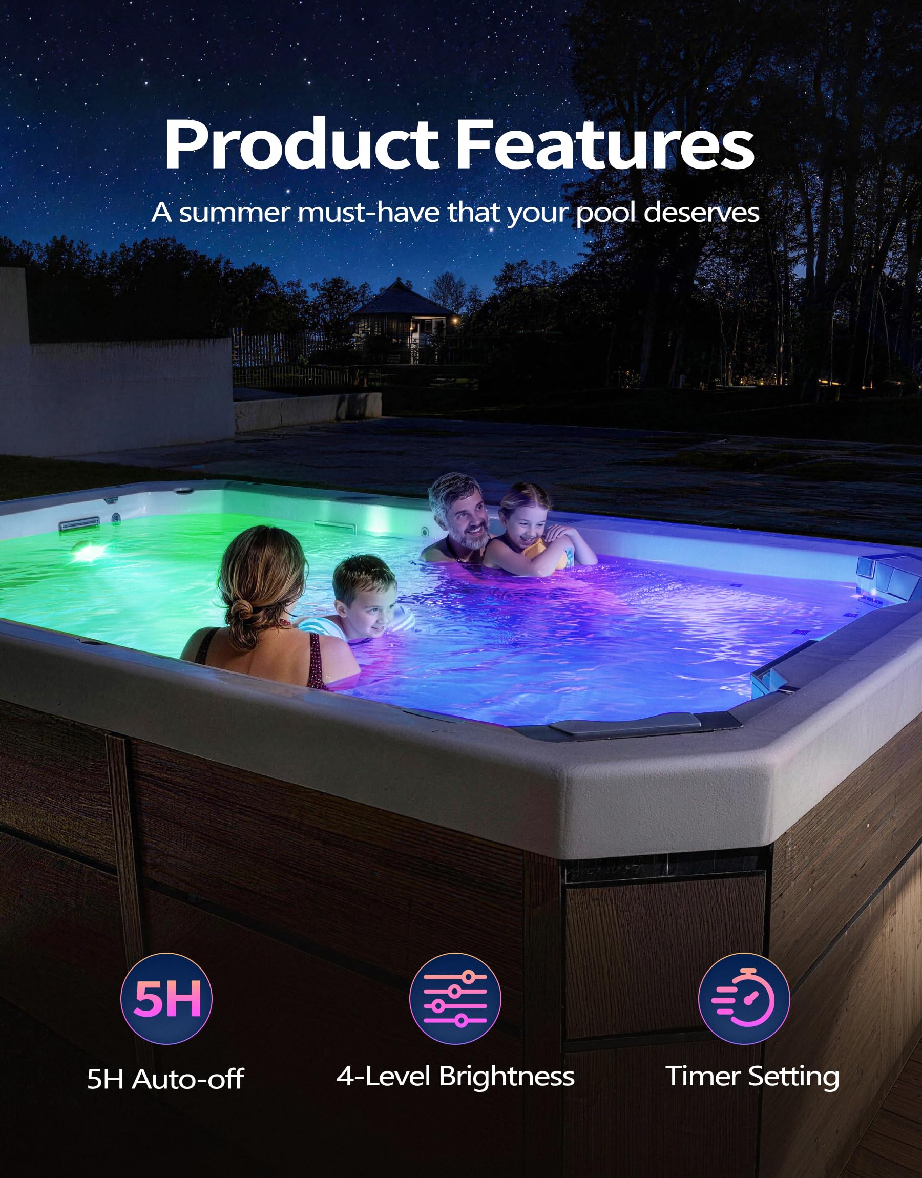 PoolLeader Poolbeleuchtung Unterwasser mit Fernbedienung, Farbwechselnde Whirlpool Lichter Unterwasser, Schwimmende Poolbeleuchtung mit Magnet/Saugnäpfe/Eisenplatte, Badewanne licht für Spa - 2 Stück