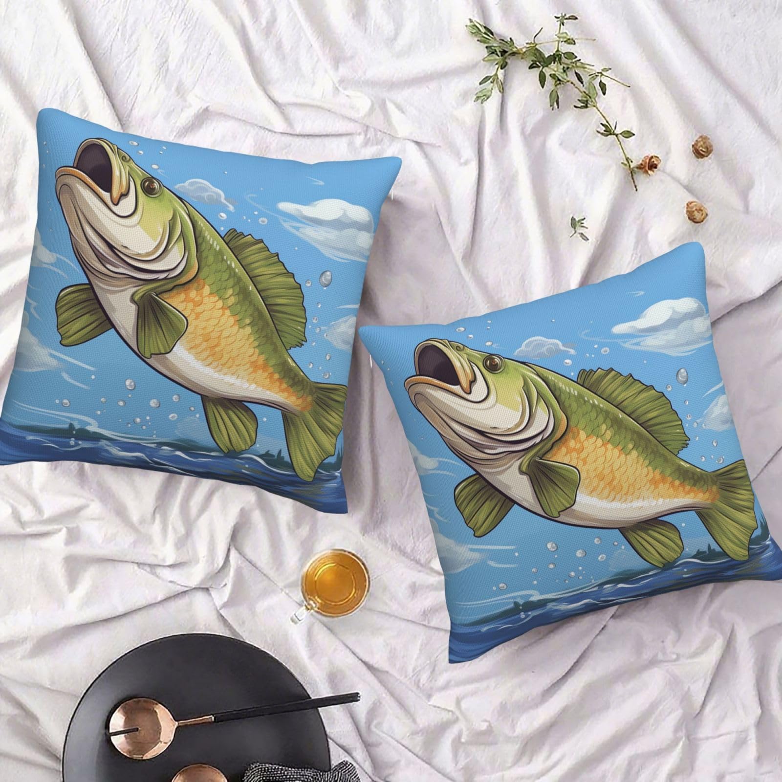 Housse de coussin lin rafraîchissant déco canapé motif pêche moderne
