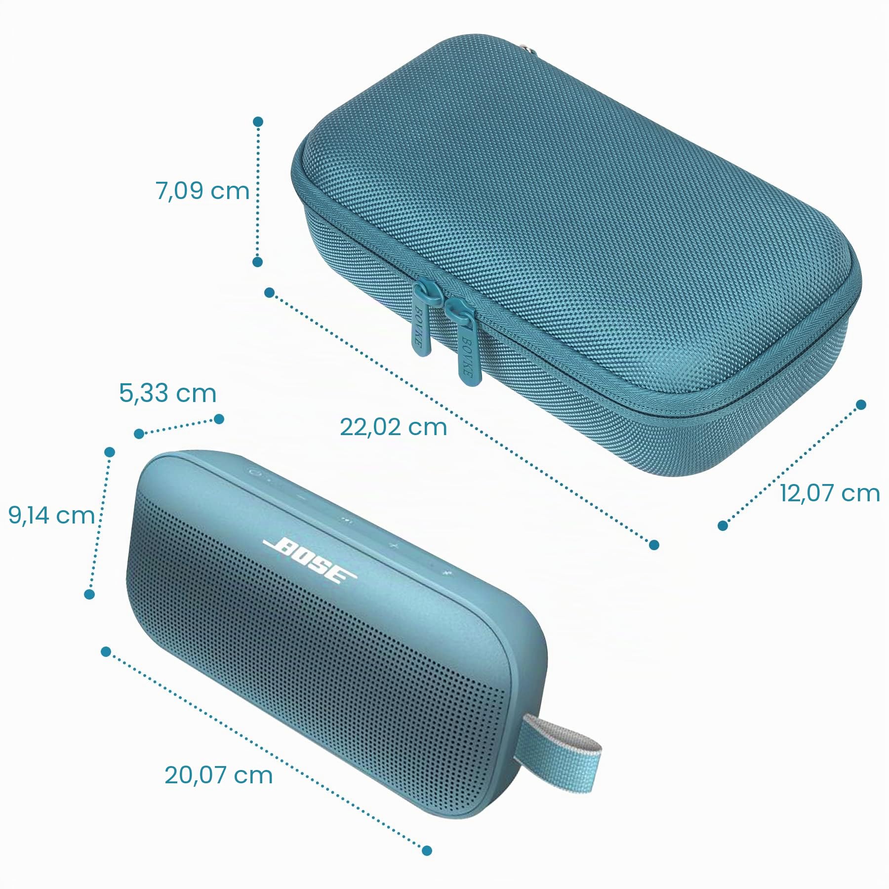 BOVKE Hard Travel Lautsprecher Case für Bose New SoundLink Flex Lautsprecher (2nd Gen) / Bose SoundLink Flex Bluetooth Portable Lautsprecher, Extra Mesh Tasche für Ladegerät, Ladekabel, Steinbla