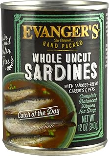 Evanger's Super Catch of The Day for Dogs – 13 oz Can – Whole Uncut Sardines with Carrots & Peas – Grain-Free, Hand-Packe...