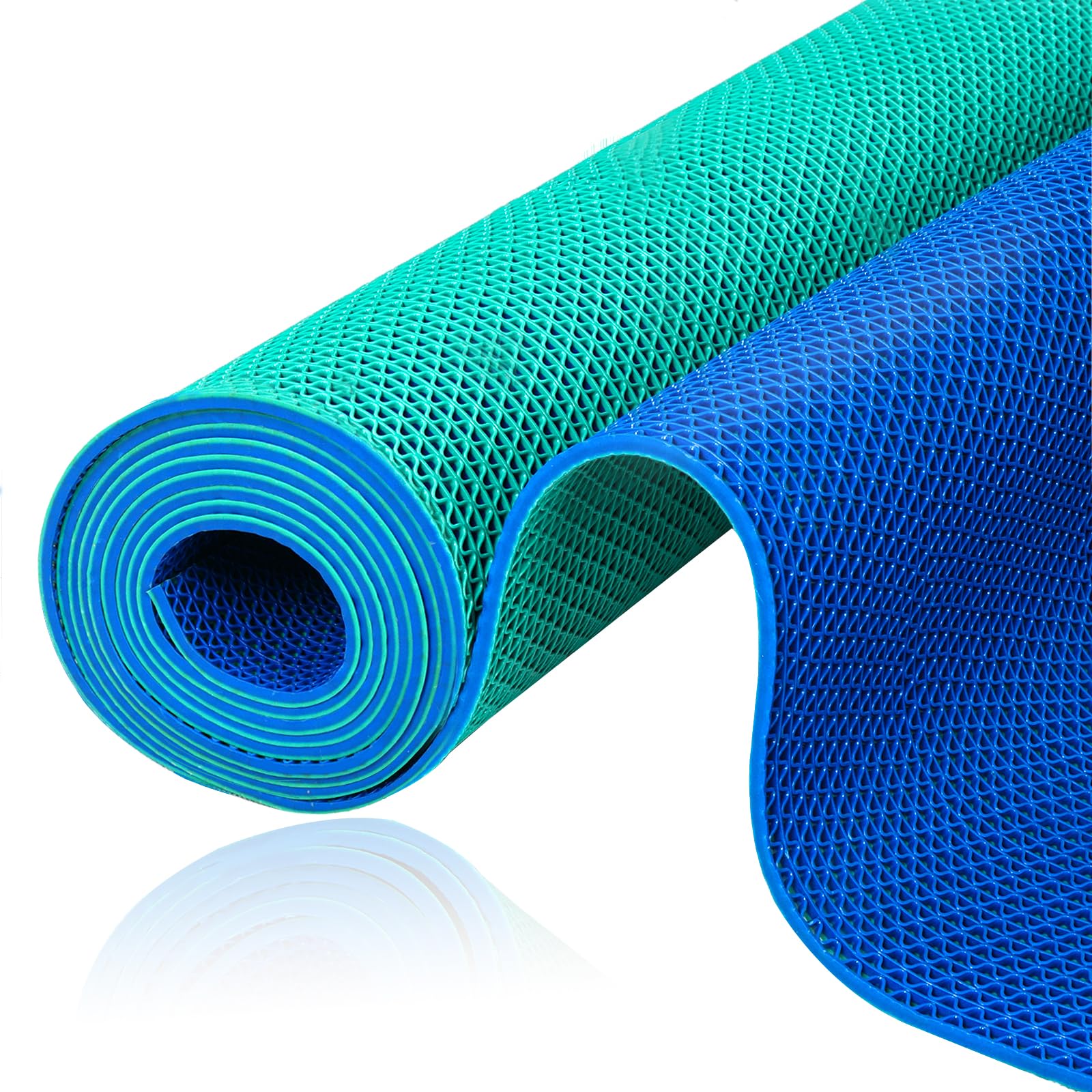 TEEMO 1Pcs Non Slip Pool Mats for Deck 3x10ft Rubber Drainage Mat Pool Mats for Deck Pool Bathroom Flooring Double Sided Colored Rubber Mat for Floor Outdoor Indoor Supplies (Blue and Green)