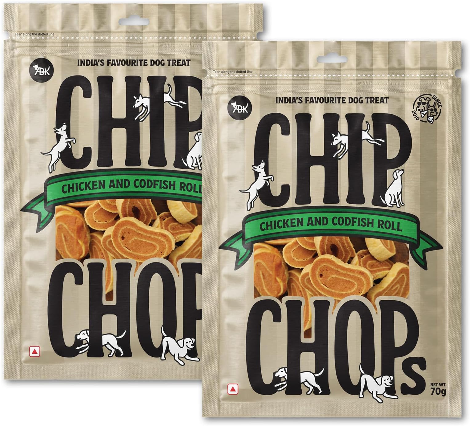 Chip Chops Chicken and Codfish Rolls Dog Treats | High Protein, Easily Digestible, Low Fat Snack | Healthy & Tasty Chewy Treats for All Dog Breeds,70g Each (Pack of 2)