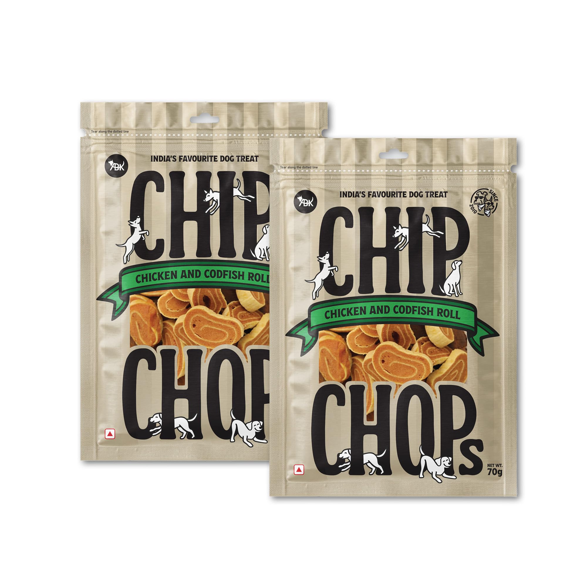 Chip Chops Chicken and Codfish Rolls Dog Treats | High Protein, Easily Digestible, Low Fat Snack | Healthy & Tasty Chewy Treats for All Dog Breeds,70g Each (Pack of 2)