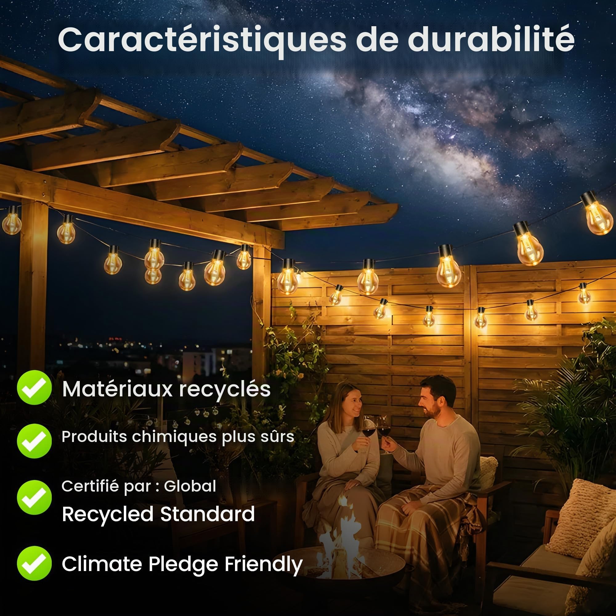 Guirlande lumineuse d'extérieur à piles - Minuterie - 9 m - 12 ampoules A60 LED - Télécommande avec 8 modes - IP64 - Pour l'intérieur et l'extérieur - Pour Noël, fenêtres, escaliers, jardins