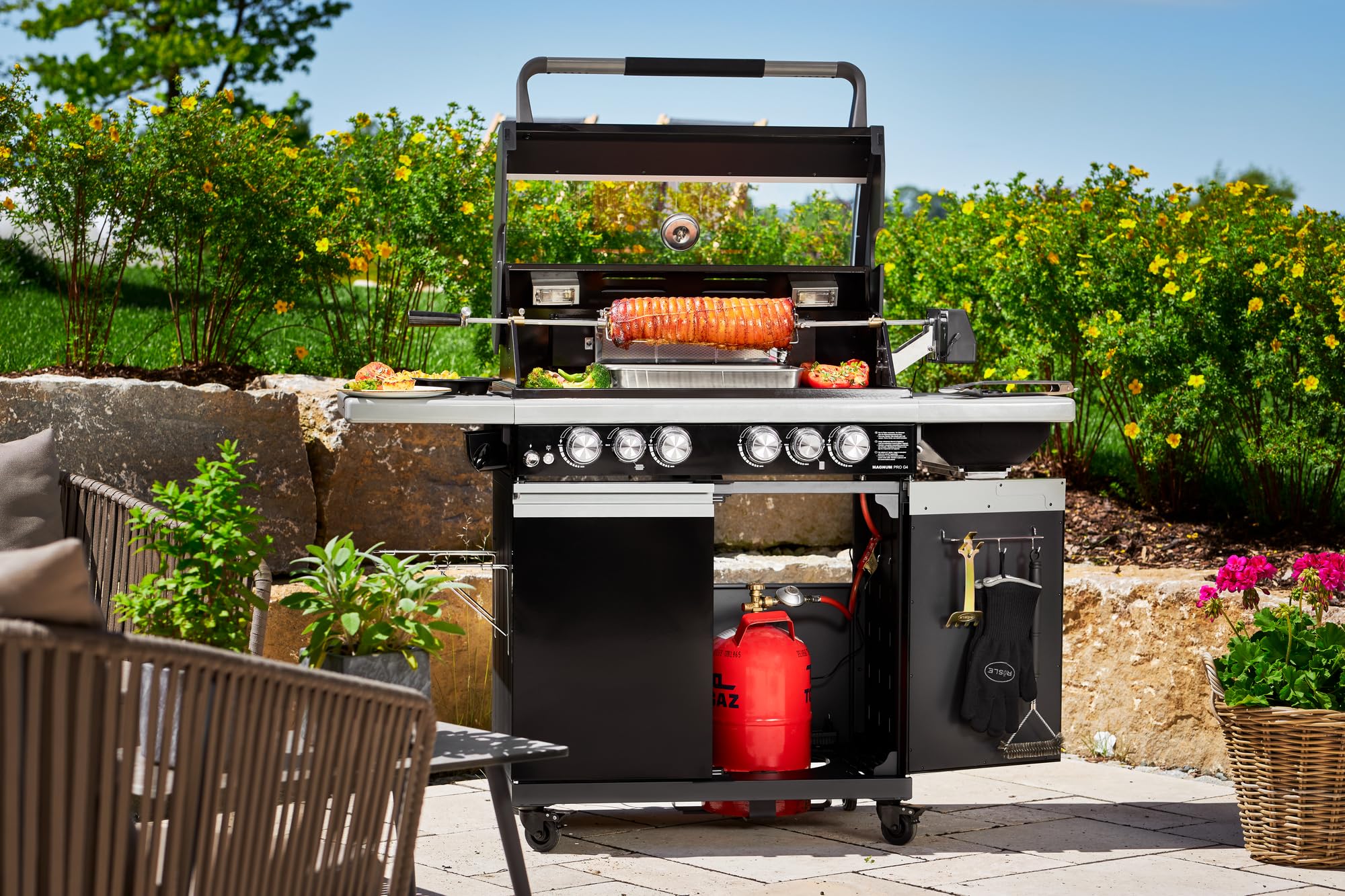 RÖSLE Spiedo per girarrosto, spina per girarrosto per stazioni BBQ RÖSLE per VIDERO G4/G6 e MAGNUM G4, capacità di carico 10 kg, acciaio inox 18/10