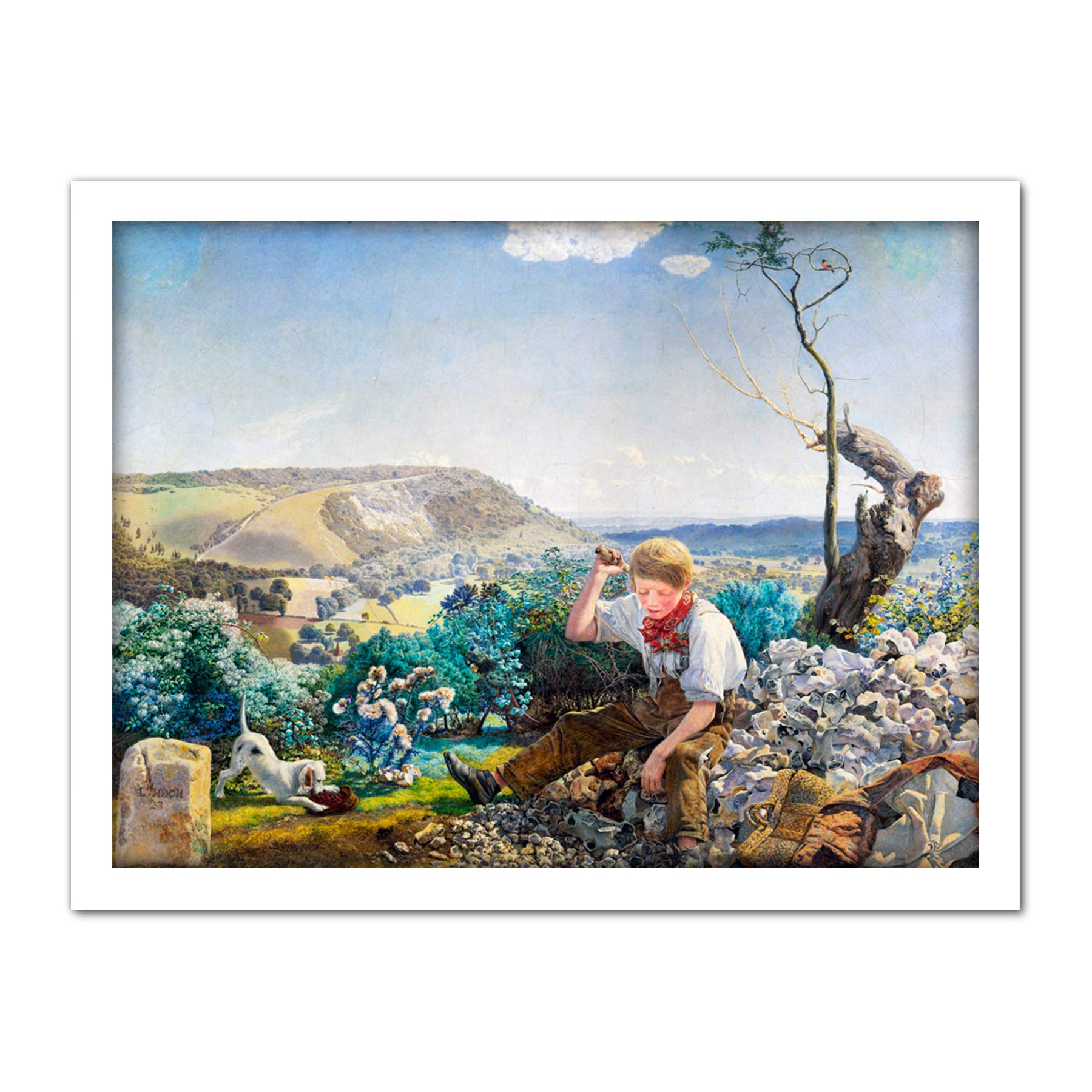 Artery8 Brett Stonebreaker Landscape Boy Dog Painting Artwork Framed Wall Art Print 18X24 Inch