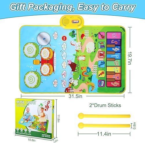 Miniatura 8 de Love&Mini Instrumentos musicales para niños pequeños de 1 a 3 años, tapete musical para bebé con tambor, 6 instrumentos musicales y 8 sonidos de