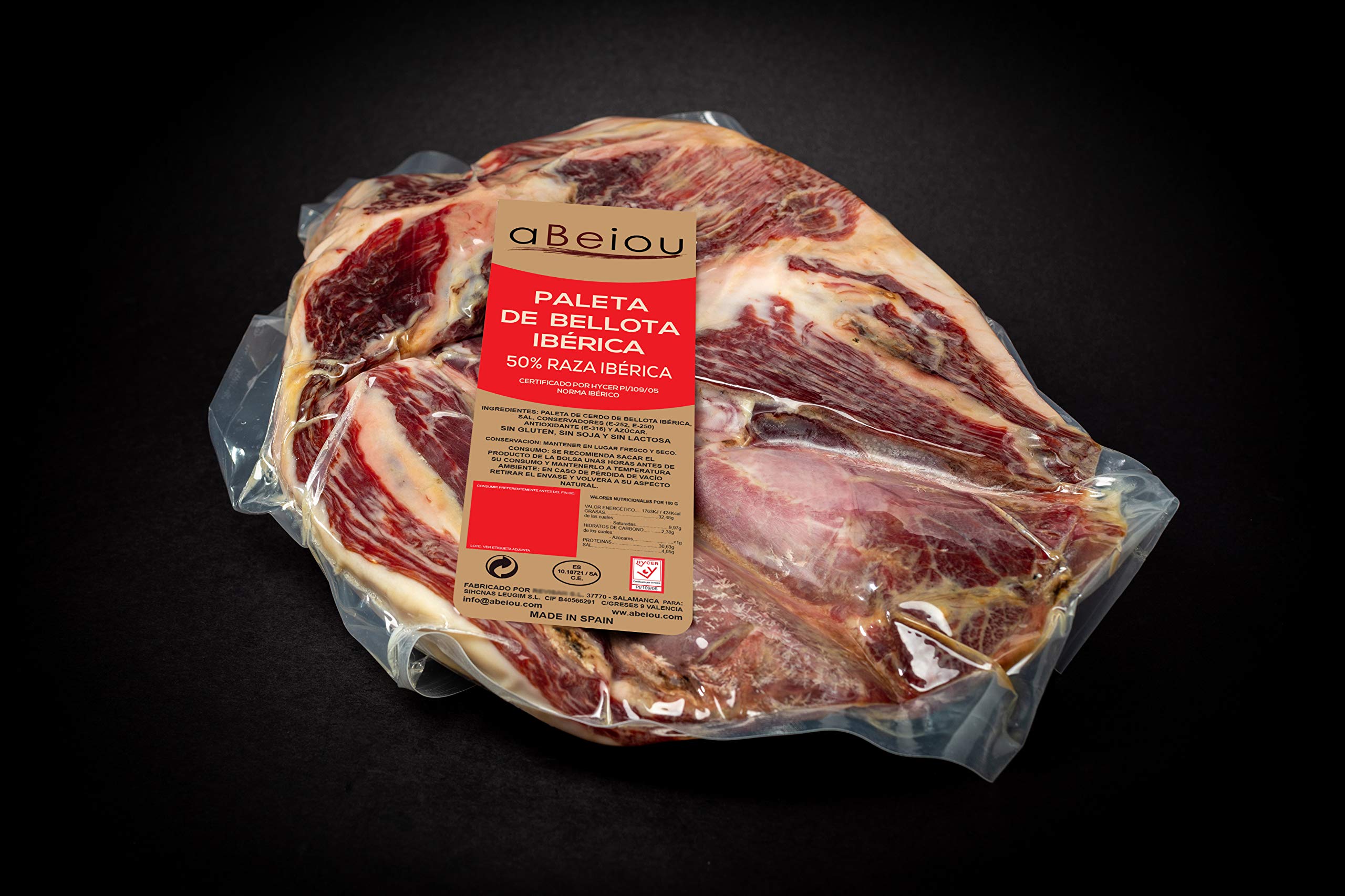 Paleta Ibérica de Bellota Deshuesado Sin Hueso 50% Raza Ibérica 2,5–3 kg — Curación +30 Meses — Cert. Hycer — Guijuelo Salamanca — aBeiou