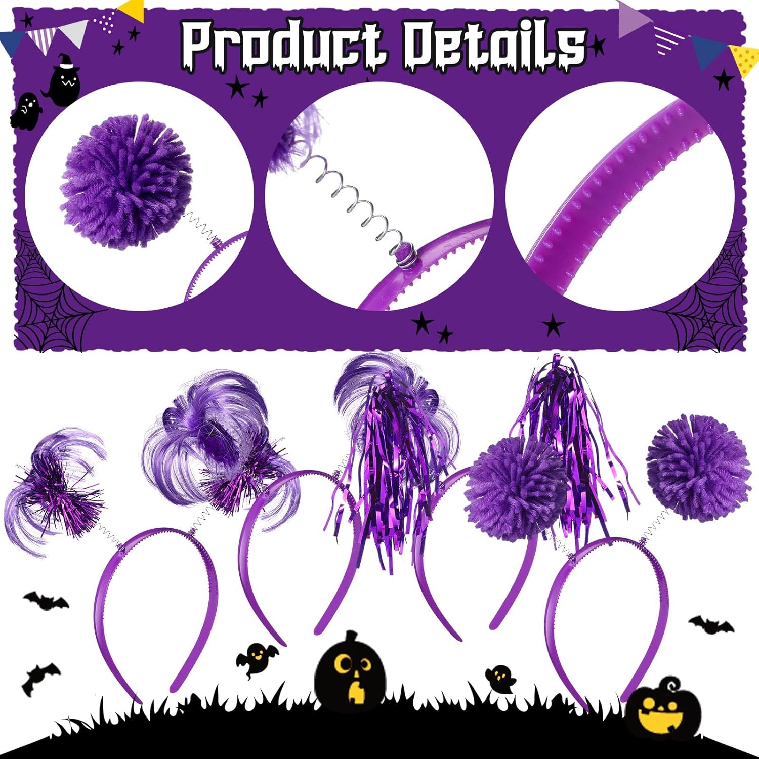 Censen 8 Pcs St. Patrick's Day Pom Pom Headbands Easter Spirit Party Headbands Tinsel Ponytails Headwear for Birthday Holiday - Image 3