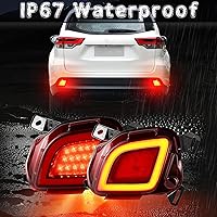 Vista 4 de 2 piezas Reflectores de lente roja para parachoques trasero Compatible con Toyota Highlander 2015-2018 Faro antiniebla trasero LED Luz de freno DRL